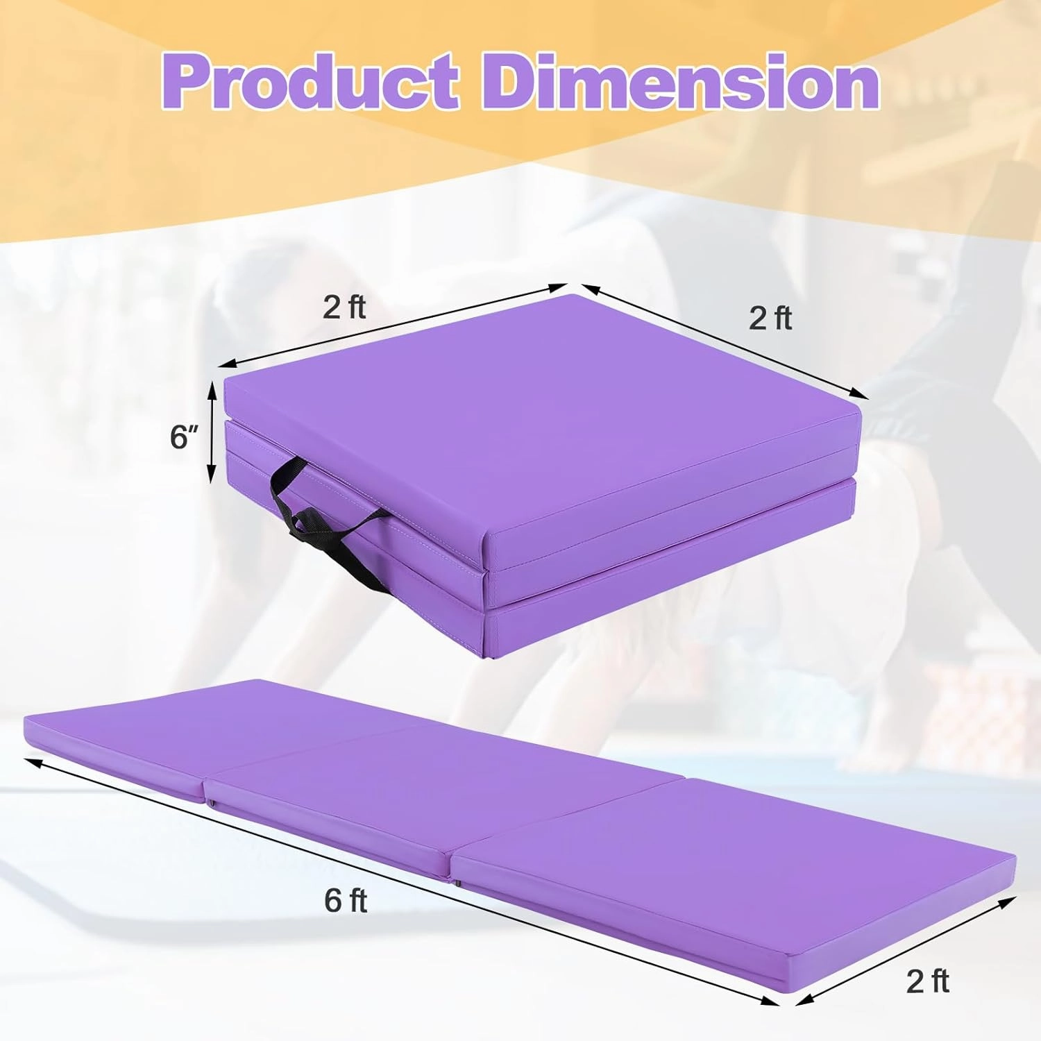 Goplus Folding Gymnastics Mat, 6’ x 2’ x 2’’ Thick Tri-Fold Exercise Tumbling Mat w/Carrying Handles, Hook & Loop Fastener, Gym mats for Home Fitness Yoga Aerobics Workouts Martial Arts
