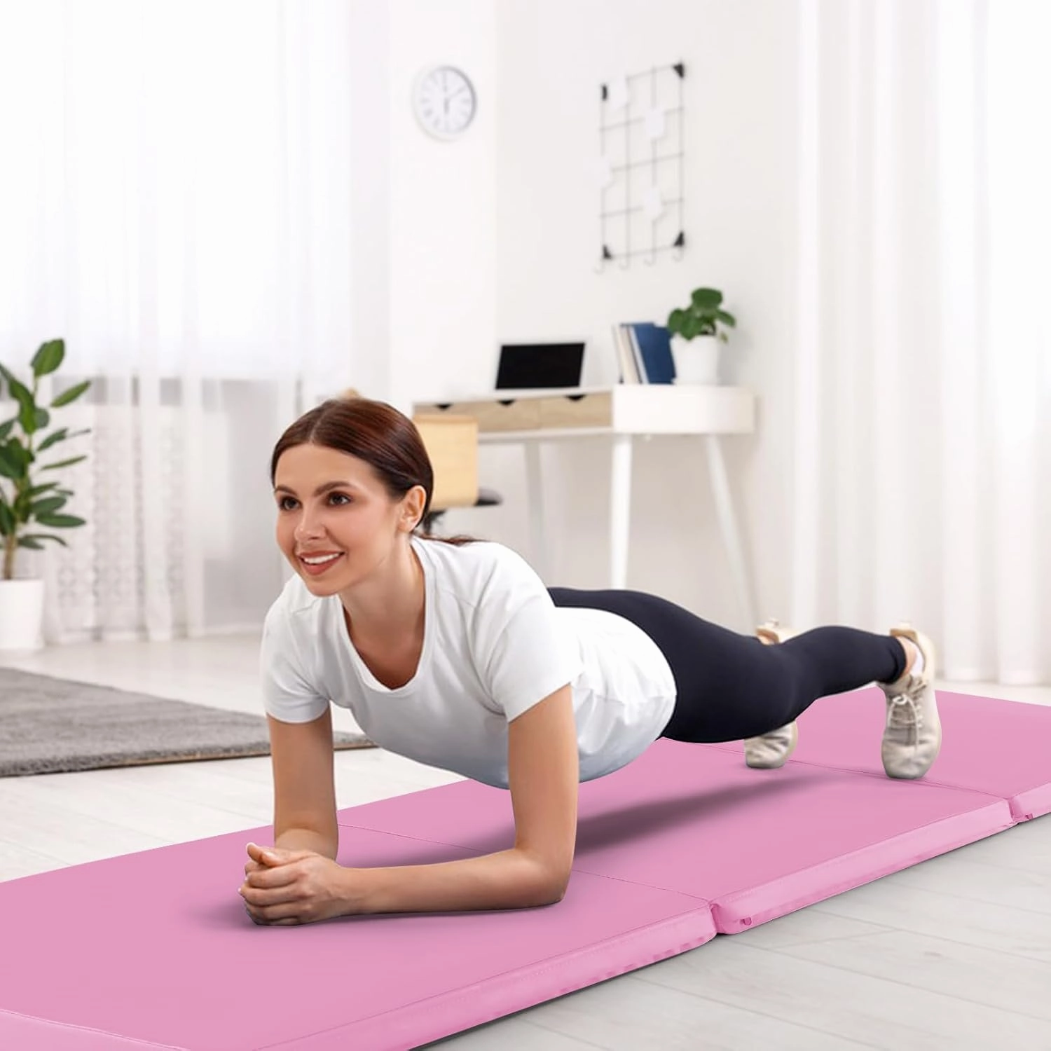 Goplus Folding Gymnastics Mat, 6’ x 2’ x 2’’ Thick Tri-Fold Exercise Tumbling Mat w/Carrying Handles, Hook & Loop Fastener, Gym mats for Home Fitness Yoga Aerobics Workouts Martial Arts