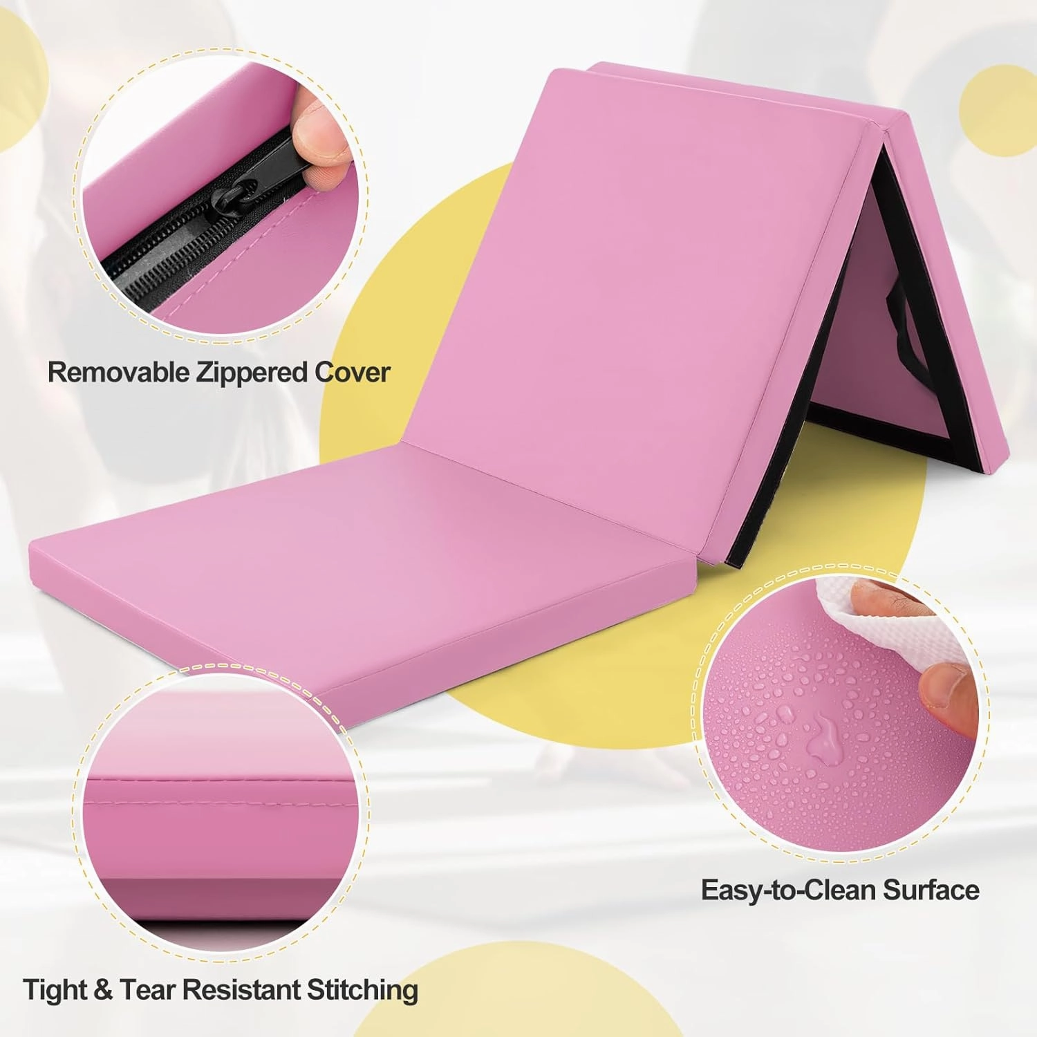 Goplus Folding Gymnastics Mat, 6’ x 2’ x 2’’ Thick Tri-Fold Exercise Tumbling Mat w/Carrying Handles, Hook & Loop Fastener, Gym mats for Home Fitness Yoga Aerobics Workouts Martial Arts