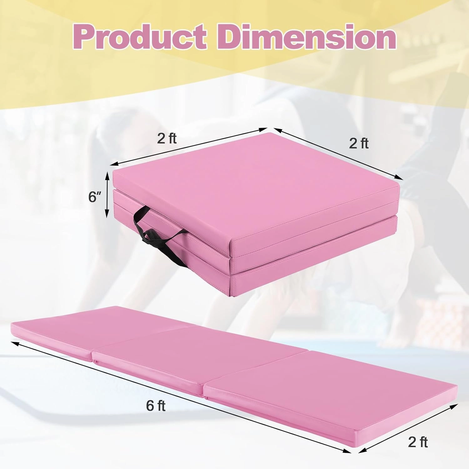 Goplus Folding Gymnastics Mat, 6’ x 2’ x 2’’ Thick Tri-Fold Exercise Tumbling Mat w/Carrying Handles, Hook & Loop Fastener, Gym mats for Home Fitness Yoga Aerobics Workouts Martial Arts