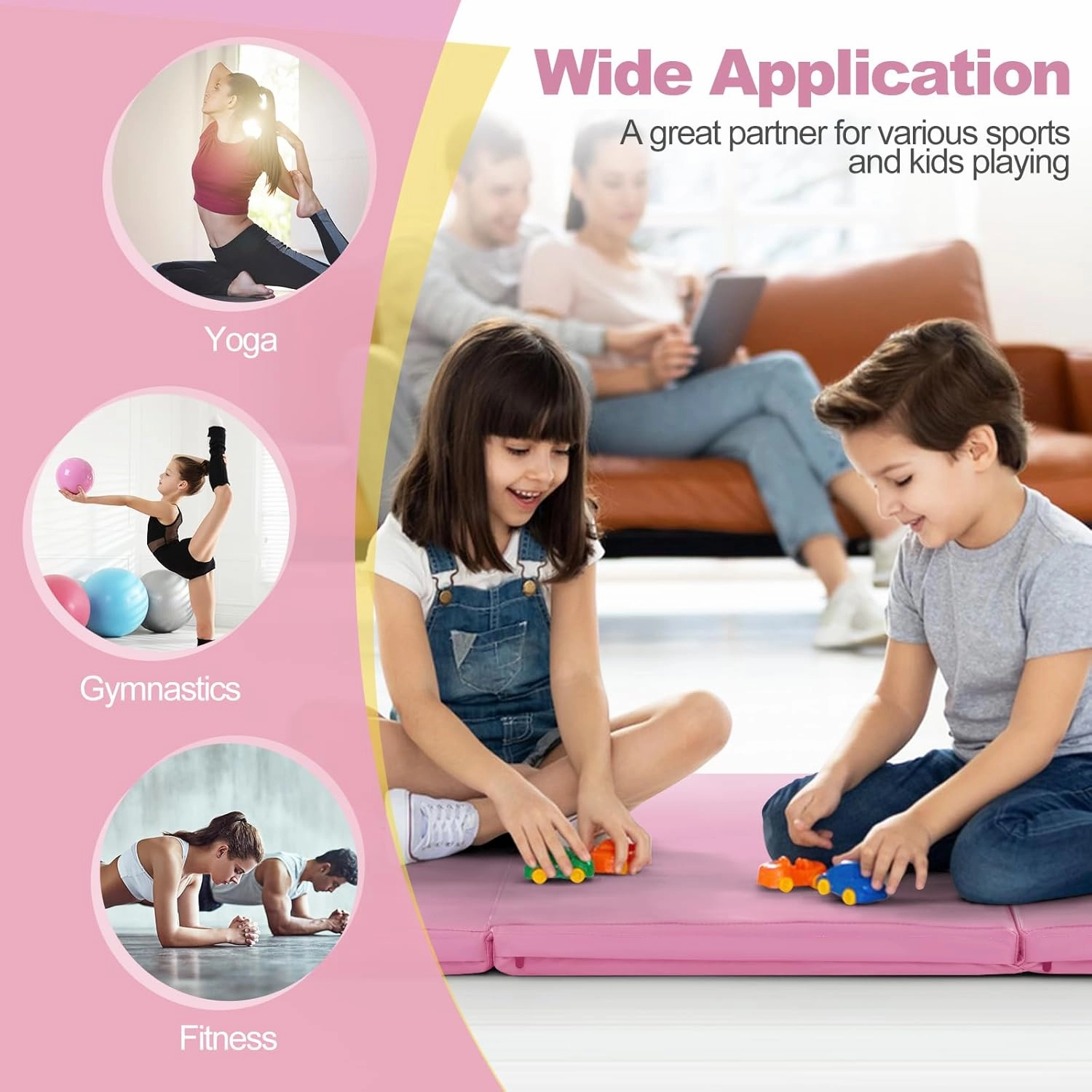 Goplus Folding Gymnastics Mat, 6’ x 2’ x 2’’ Thick Tri-Fold Exercise Tumbling Mat w/Carrying Handles, Hook & Loop Fastener, Gym mats for Home Fitness Yoga Aerobics Workouts Martial Arts