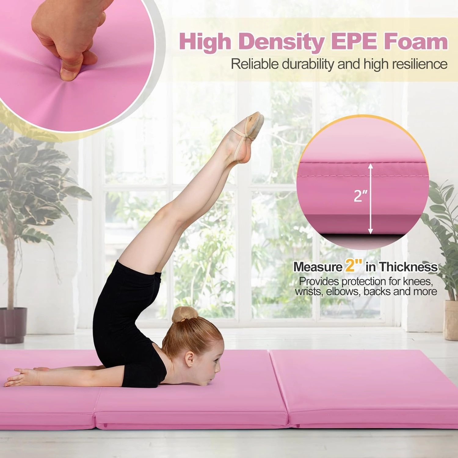 Goplus Folding Gymnastics Mat, 6’ x 2’ x 2’’ Thick Tri-Fold Exercise Tumbling Mat w/Carrying Handles, Hook & Loop Fastener, Gym mats for Home Fitness Yoga Aerobics Workouts Martial Arts