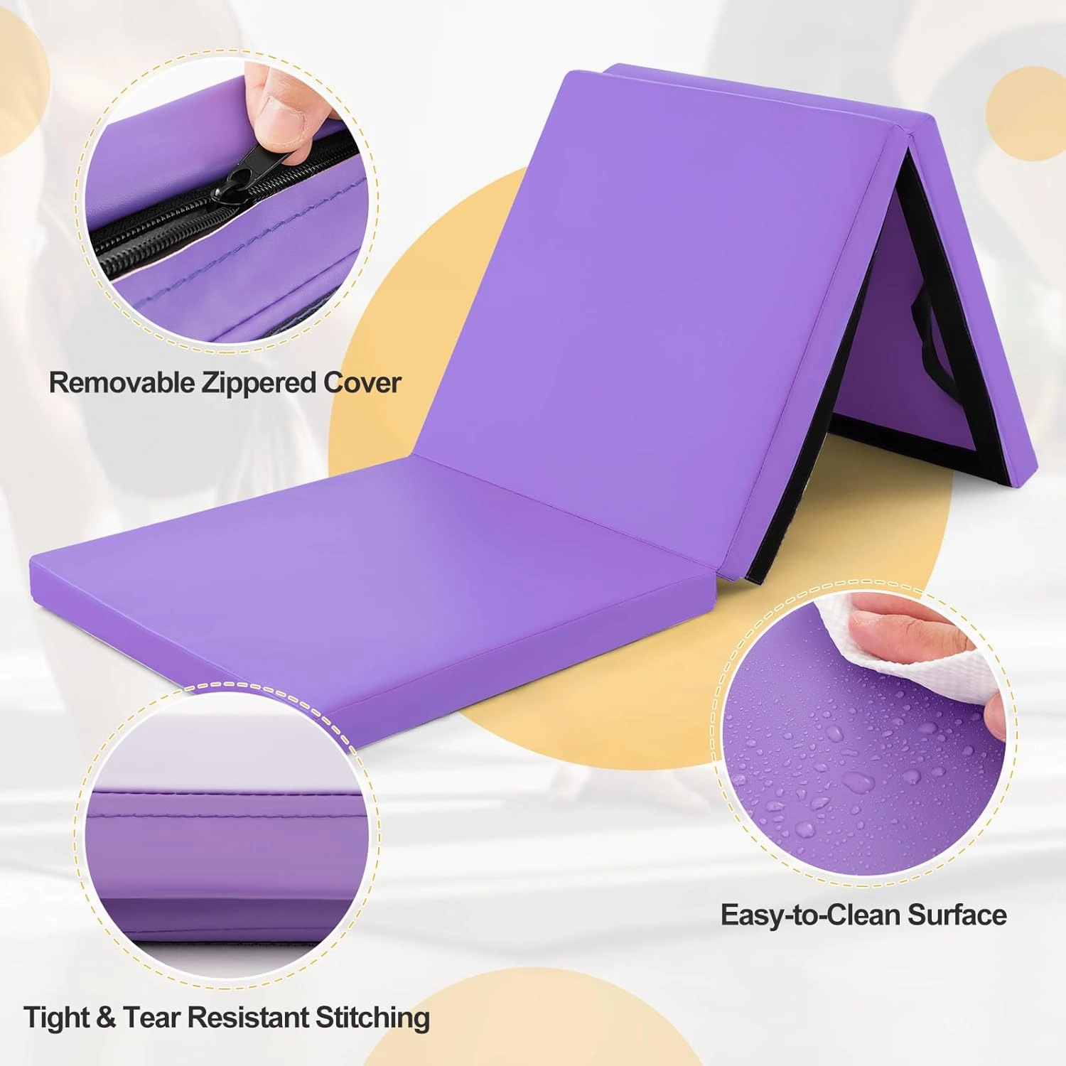 Goplus Folding Gymnastics Mat, 6’ x 2’ x 2’’ Thick Tri-Fold Exercise Tumbling Mat w/Carrying Handles, Hook & Loop Fastener, Gym mats for Home Fitness Yoga Aerobics Workouts Martial Arts