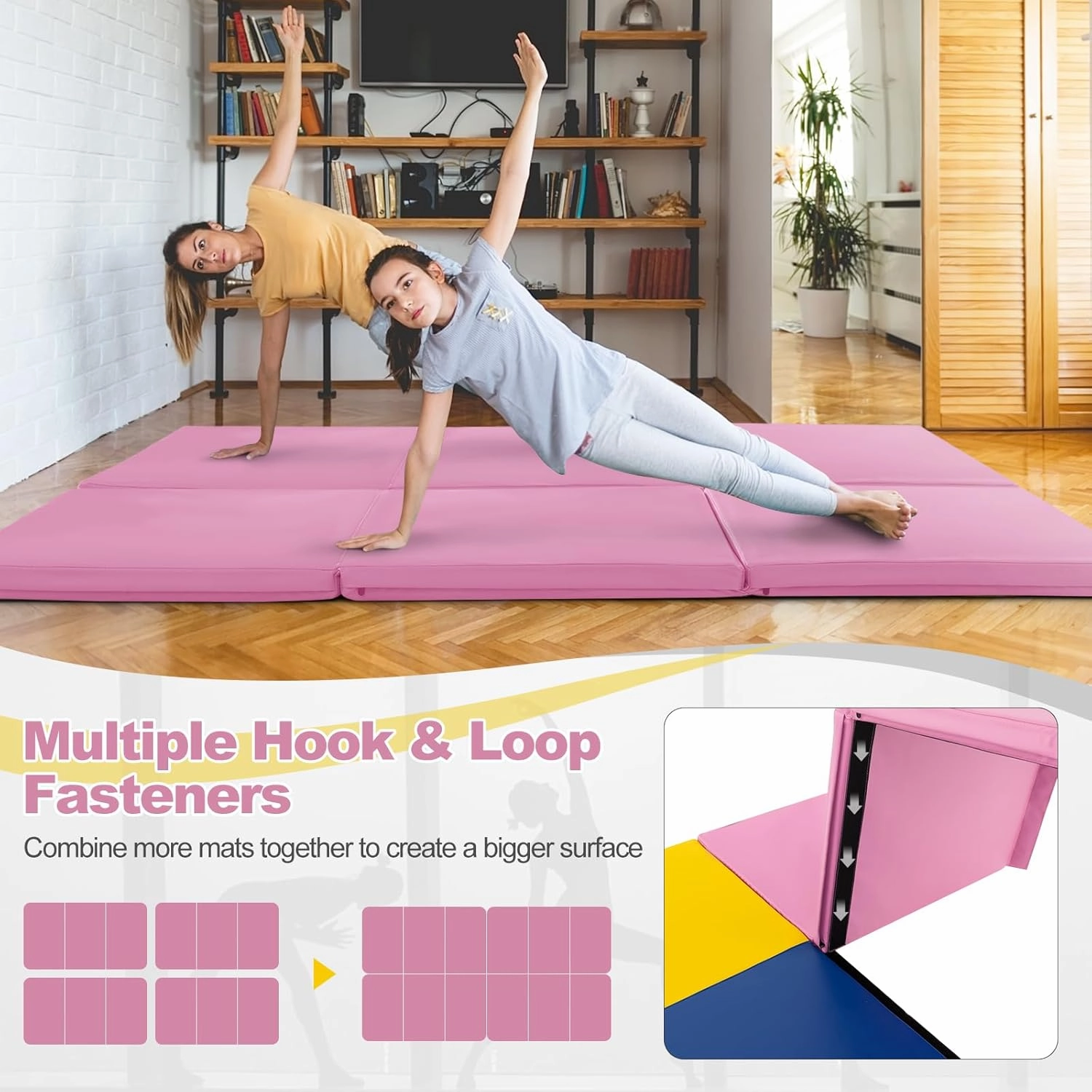 Goplus Folding Gymnastics Mat, 6’ x 2’ x 2’’ Thick Tri-Fold Exercise Tumbling Mat w/Carrying Handles, Hook & Loop Fastener, Gym mats for Home Fitness Yoga Aerobics Workouts Martial Arts