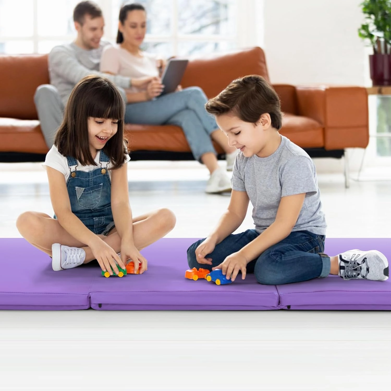 Goplus Folding Gymnastics Mat, 6’ x 2’ x 2’’ Thick Tri-Fold Exercise Tumbling Mat w/Carrying Handles, Hook & Loop Fastener, Gym mats for Home Fitness Yoga Aerobics Workouts Martial Arts