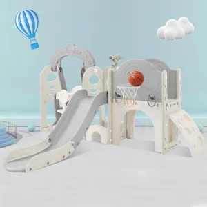 GOWE Toddler Slide and Swing Set 7 in 1, Kids Playground Climber Slide Playset with Basketball Hoop Freestanding Combination for Babies Indoor & Outdoor