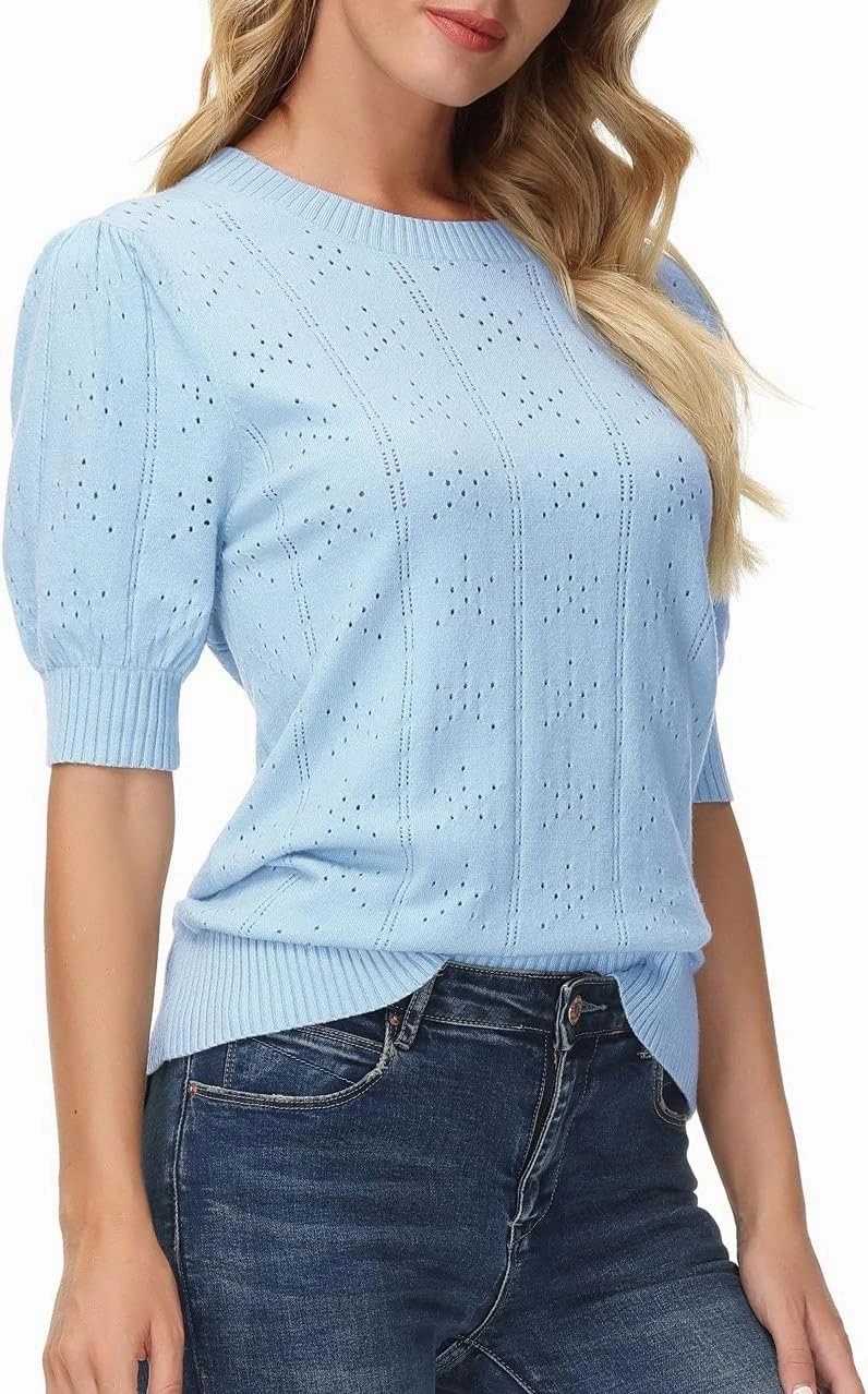 GRACE KARIN Womens Lightweight Thin Summer Pullover Sweater Cute Puff Short Sleeve Tops Pullover Shirt Knit Blouse