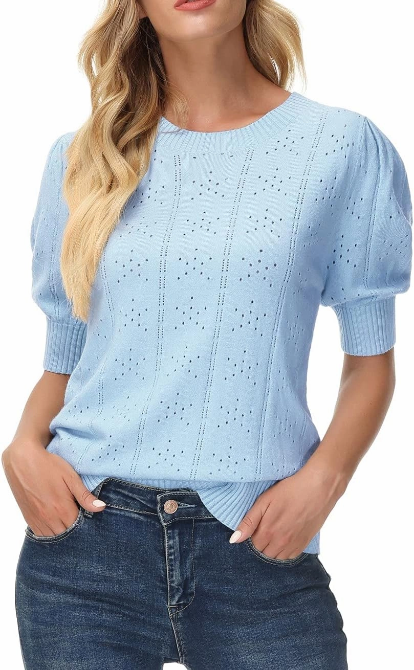 GRACE KARIN Womens Lightweight Thin Summer Pullover Sweater Cute Puff Short Sleeve Tops Pullover Shirt Knit Blouse