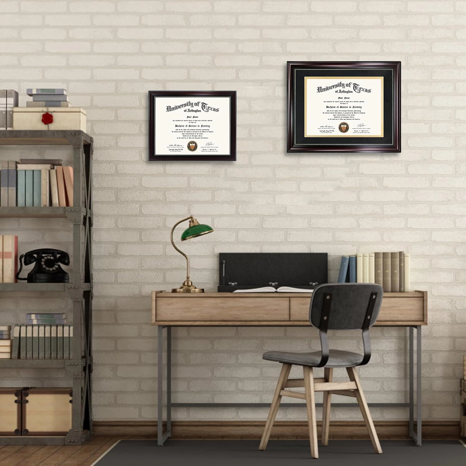GraduationMall 8.5x11 Diploma Frame with Black over Gold Mat or Display 11x14 Document without Mat, UV Protection Acrylic, Mahogany with Gold Beads