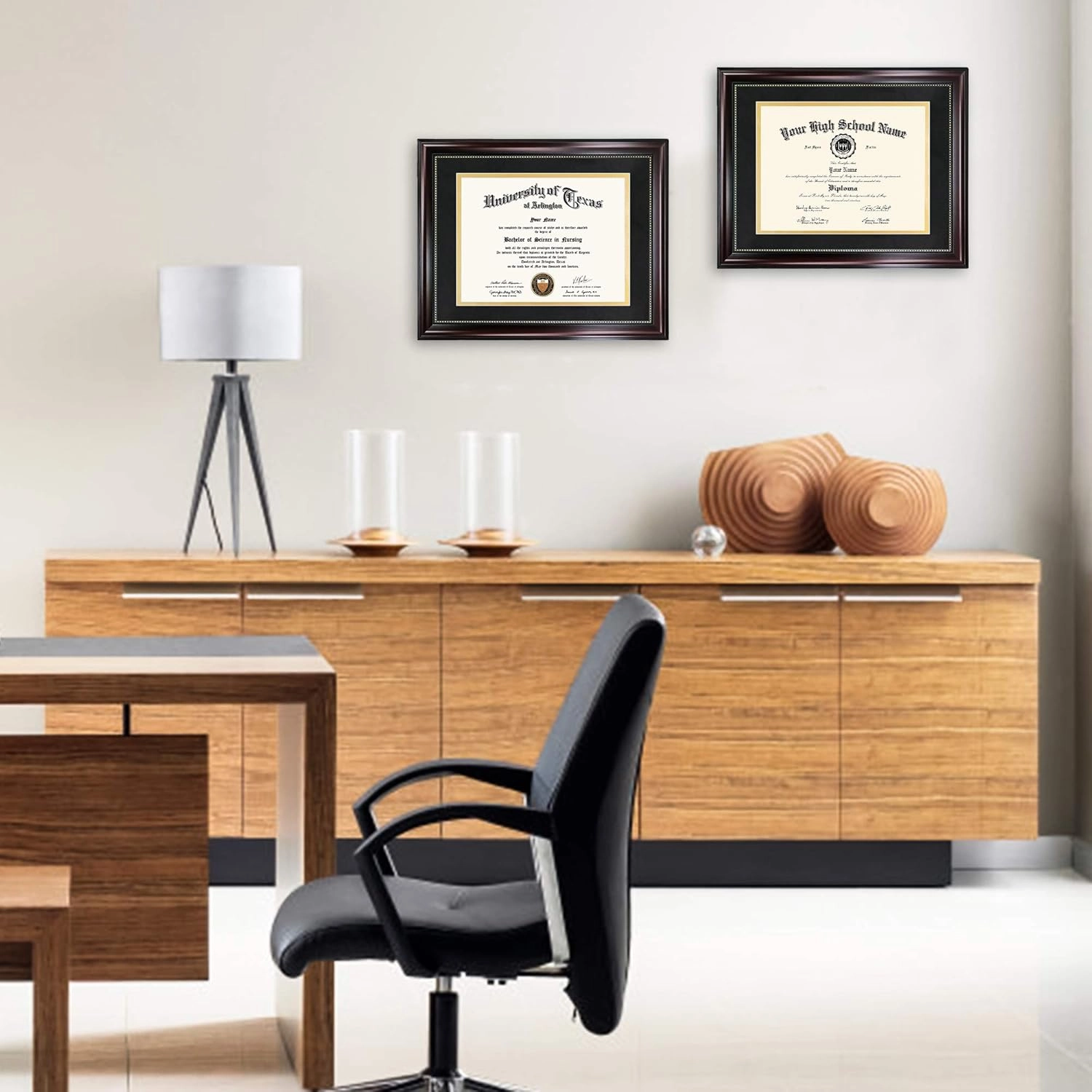 GraduationMall 8.5x11 Diploma Frame with Black over Gold Mat or Display 11x14 Document without Mat, UV Protection Acrylic, Mahogany with Gold Beads