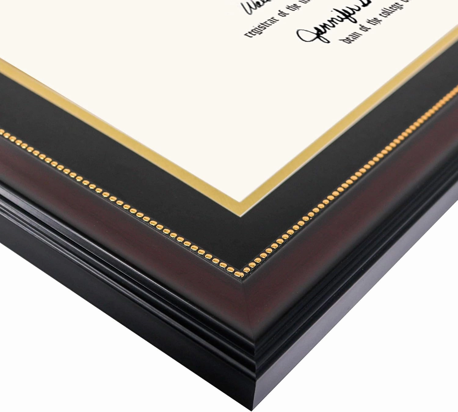 GraduationMall 8.5x11 Diploma Frame with Black over Gold Mat or Display 11x14 Document without Mat, UV Protection Acrylic, Mahogany with Gold Beads