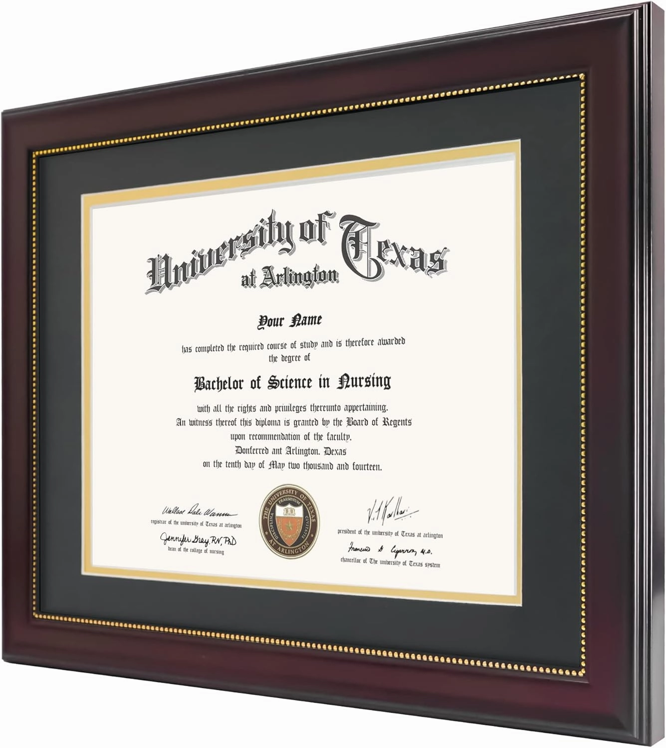 GraduationMall 8.5x11 Diploma Frame with Black over Gold Mat or Display 11x14 Document without Mat, UV Protection Acrylic, Mahogany with Gold Beads