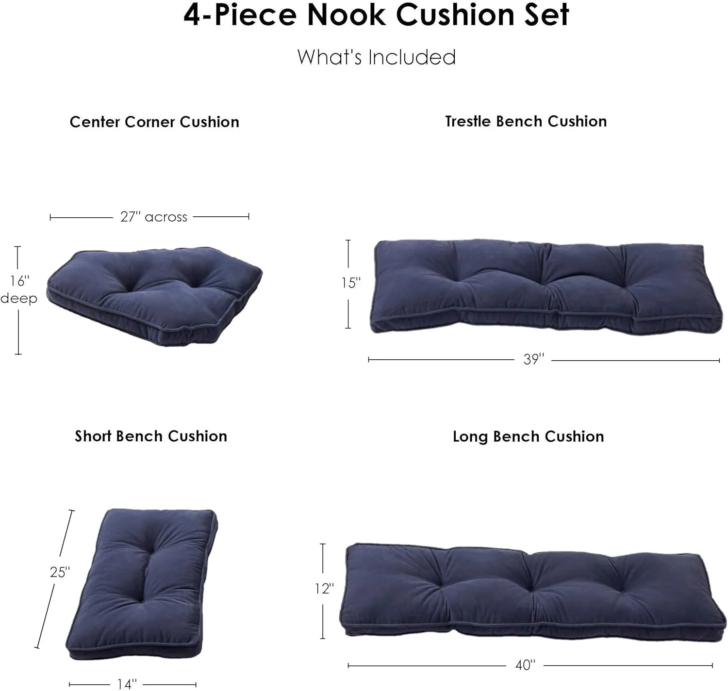 Greendale Home Fashions Hyatt 4-Piece Kitchen Nook Polyester Cushion Set, Cobalt