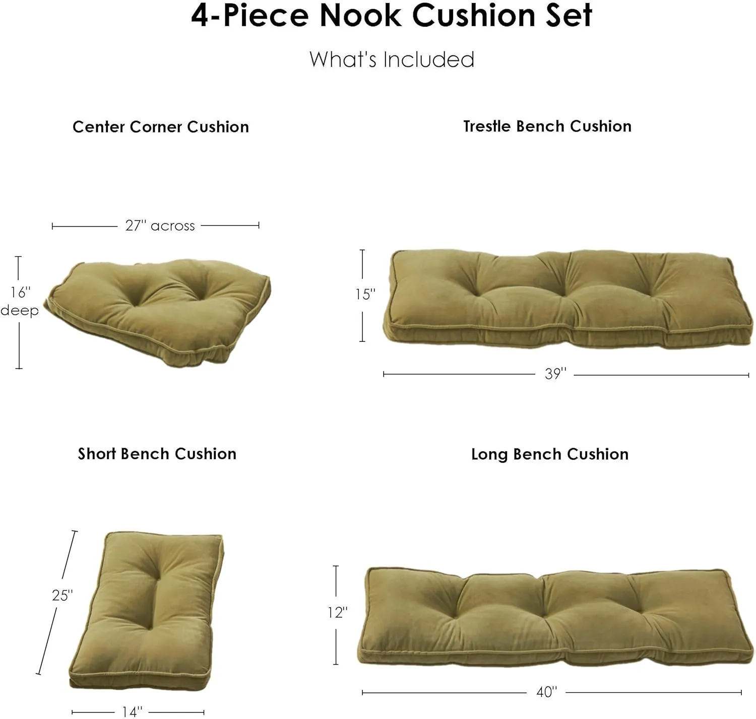 Greendale Home Fashions Hyatt Microfiber 4-Piece Kitchen Nook Cushion Set, Fern