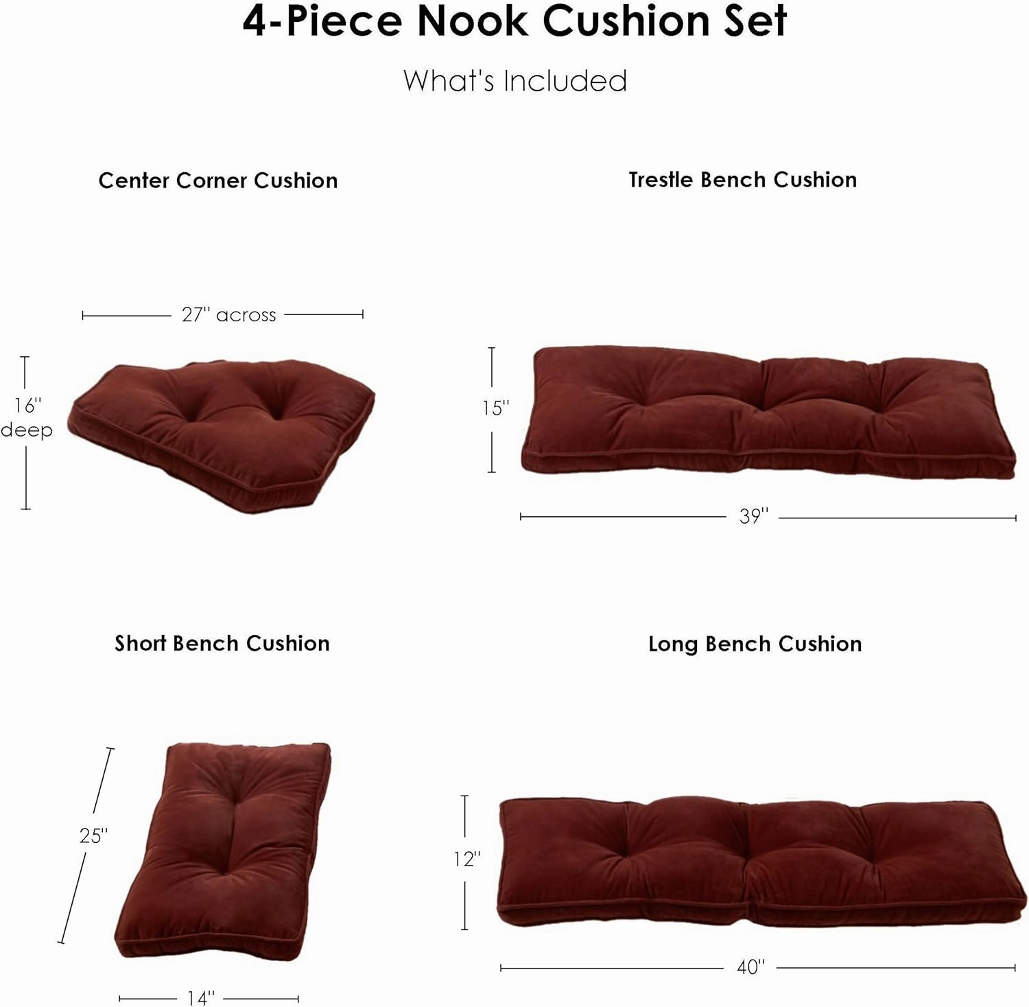 Greendale Home Fashions Hyatt Microfiber Kitchen Nook Cushion, 4 Piece Set, Maroon