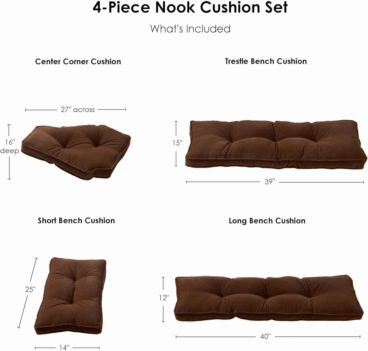 Greendale Home Fashions Hyatt Microfiber Kitchen Nook Cushion Set, 4 Piece Assortment, Mocha