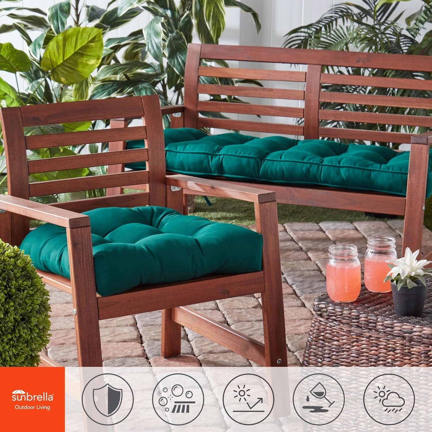 Greendale Home Fashions Outdoor 51 x 18-inch Sunbrella Bench Cushion, Canvas Forest