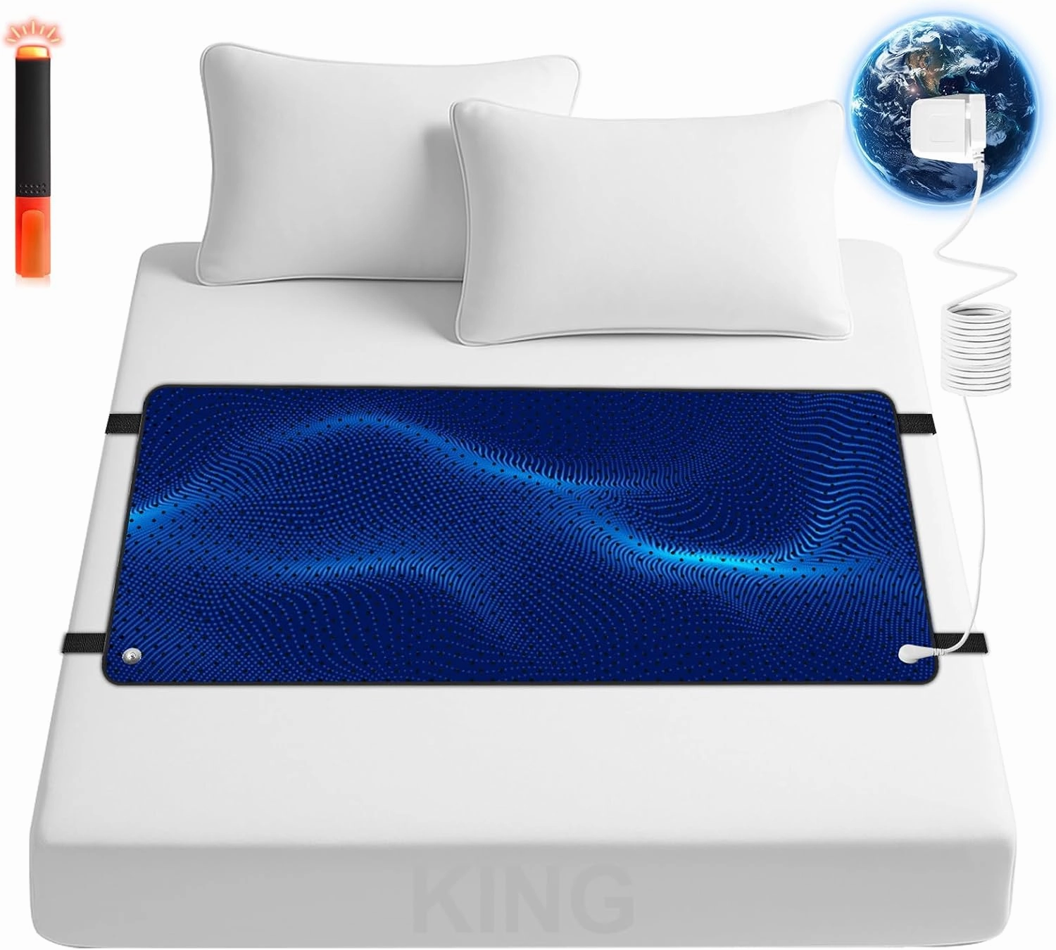 Grounding Mat for Bed: Earthing Mat Grounding Pad for Sleeping, Relieve Stress, Pain, Anti-Slip Ground Mattress Pad with 15 Feet Cord (King Size: 74.80"x26.77")