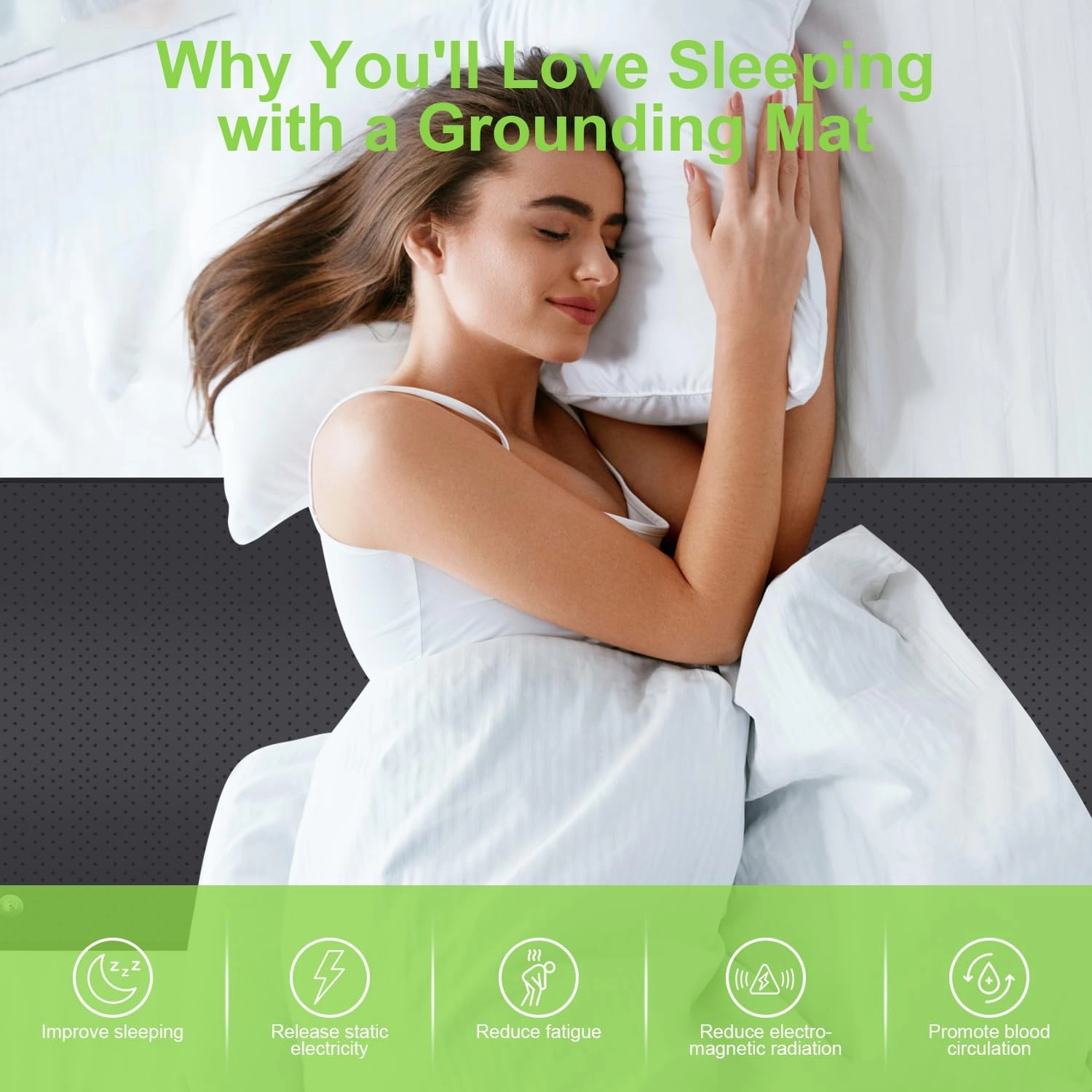 Grounding Mat for Bed: Earthing Mat Grounding Pad for Sleeping, Relieve Stress, Pain, Anti-Slip Ground Mattress Pad with 15 Feet Cord (King Size: 74.80"x26.77")
