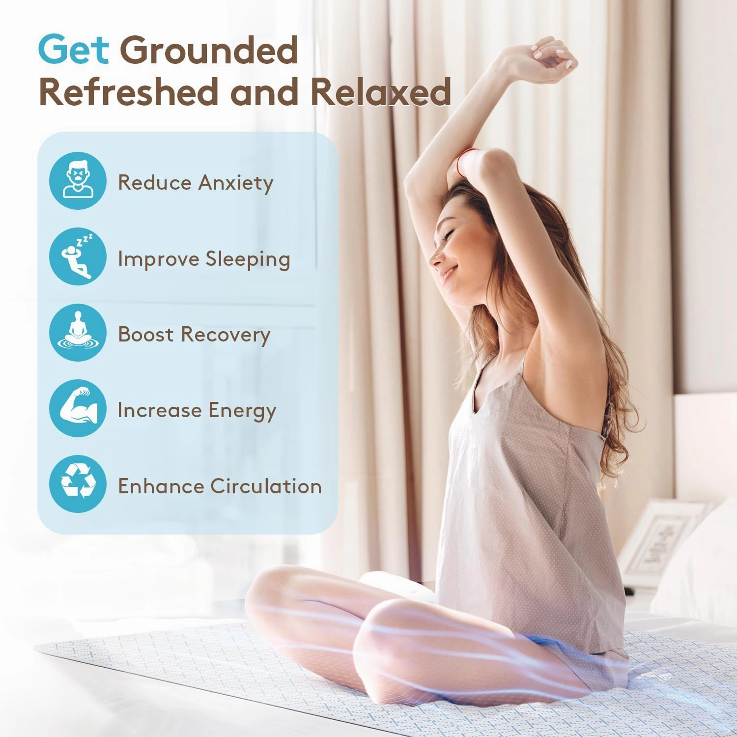 Grounding Mat for Bed, Grounding Pad for Sleeping, Reduce Anxiety and Inflammation, Pain Relief, Improve Energy - Pure Silver Fiber, Grounding Cord, Test Pen & Safety Adapter (King)