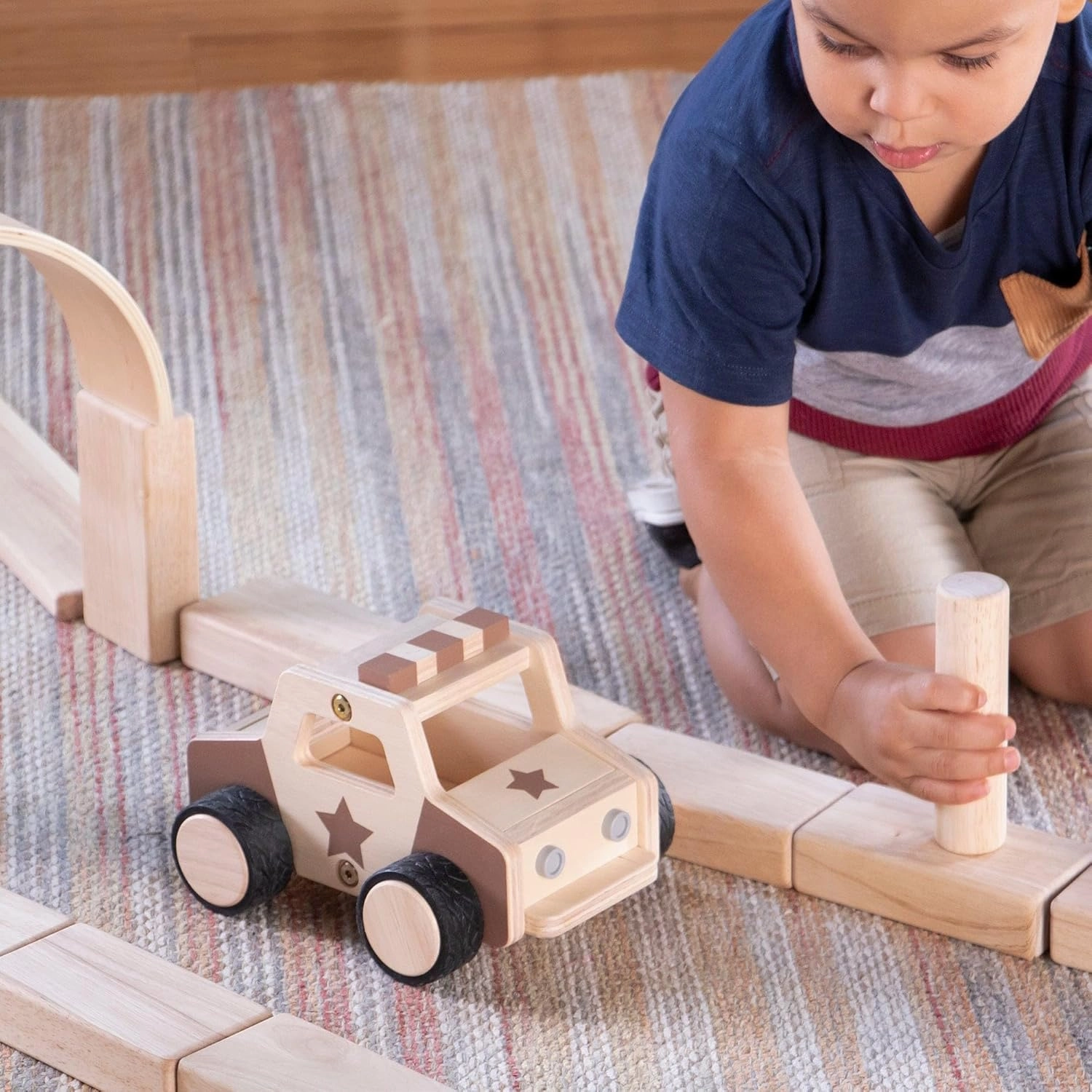 Guidecraft Wooden Police Car: Vehicle Play Set, Kids Learning and Educational Dramatic Play Toy