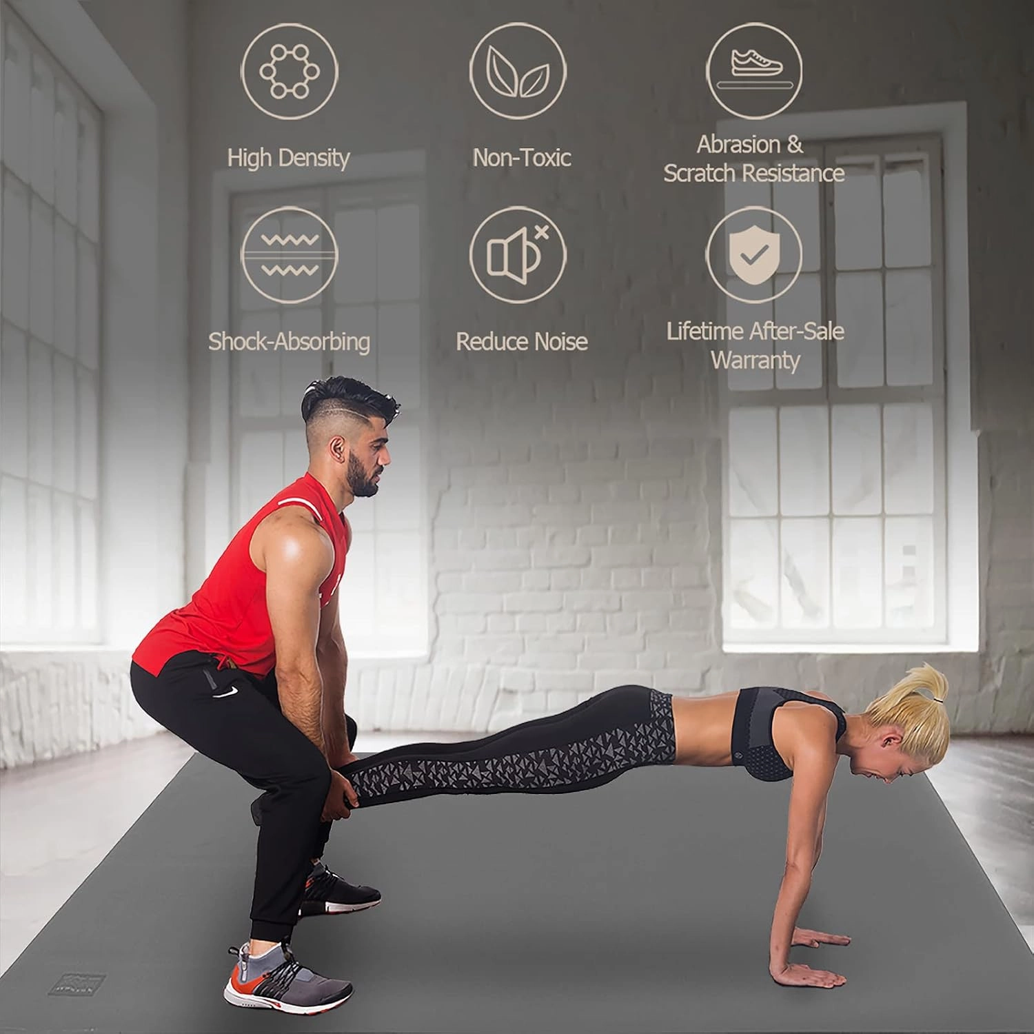 GXMMAT Large Exercise Mat 6'x4'/6'x5'/6'x6'(7mm), Thick Workout Mats for Home Gym Flooring, Extra Wide Non-Slip Durable Cardio Mat, Shoe Friendly, Perfect for Plyo, MMA, Jump Rope, Weights, Fitness