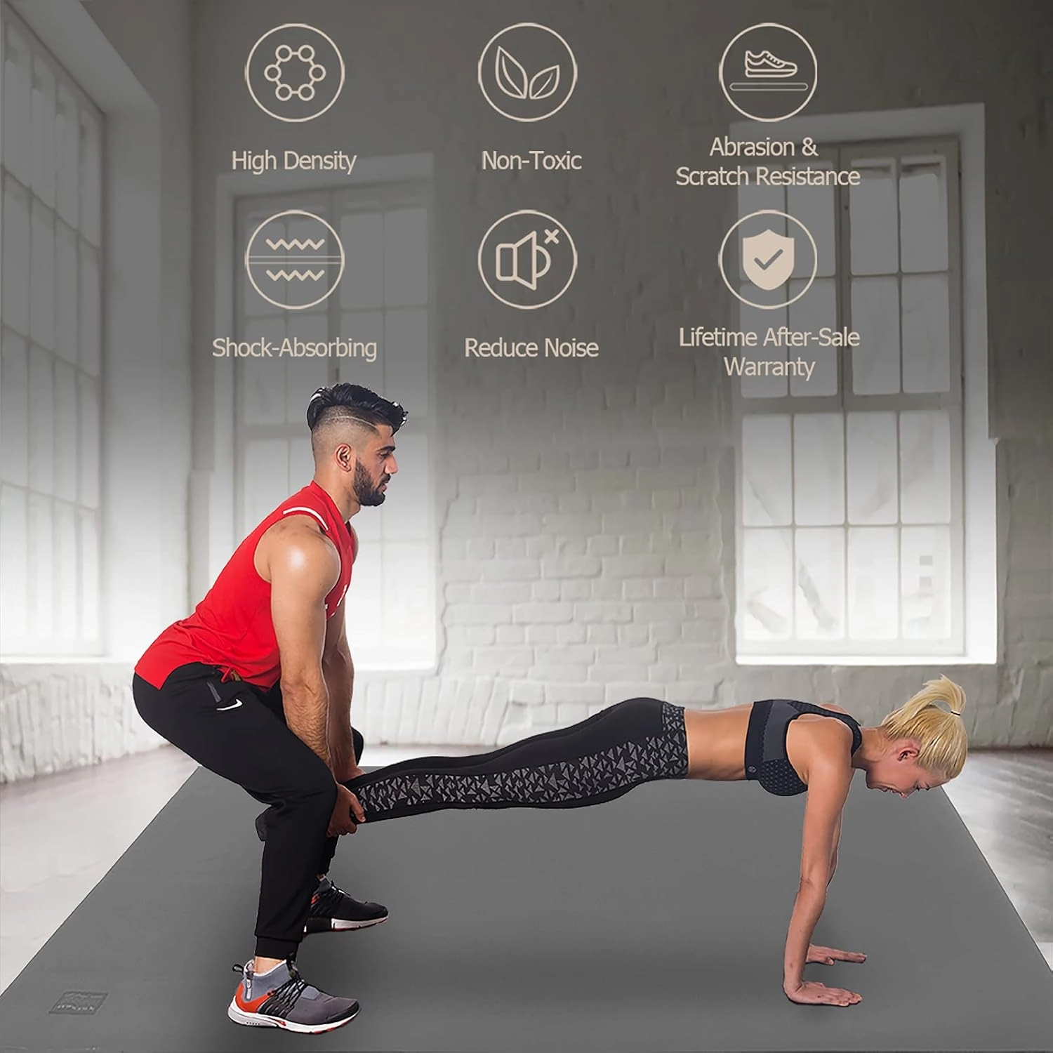 GXMMAT Large Exercise Mat 6'x4'/6'x5'/6'x6'(7mm), Thick Workout Mats for Home Gym Flooring, Extra Wide Non-Slip Durable Cardio Mat, Shoe Friendly, Perfect for Plyo, MMA, Jump Rope, Weights, Fitness