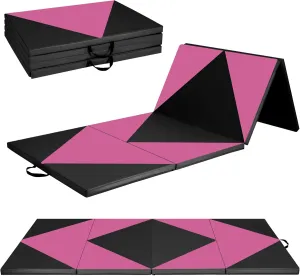 GYMAX Gymnastics Mat, 4 FT x 10 FT x 2 Inches Folding Exercise Mat w/Carrying Handles, Hook & Loop Fasteners, Tumbling Mat Waterproof for Yoga, Stretching, Home Gym