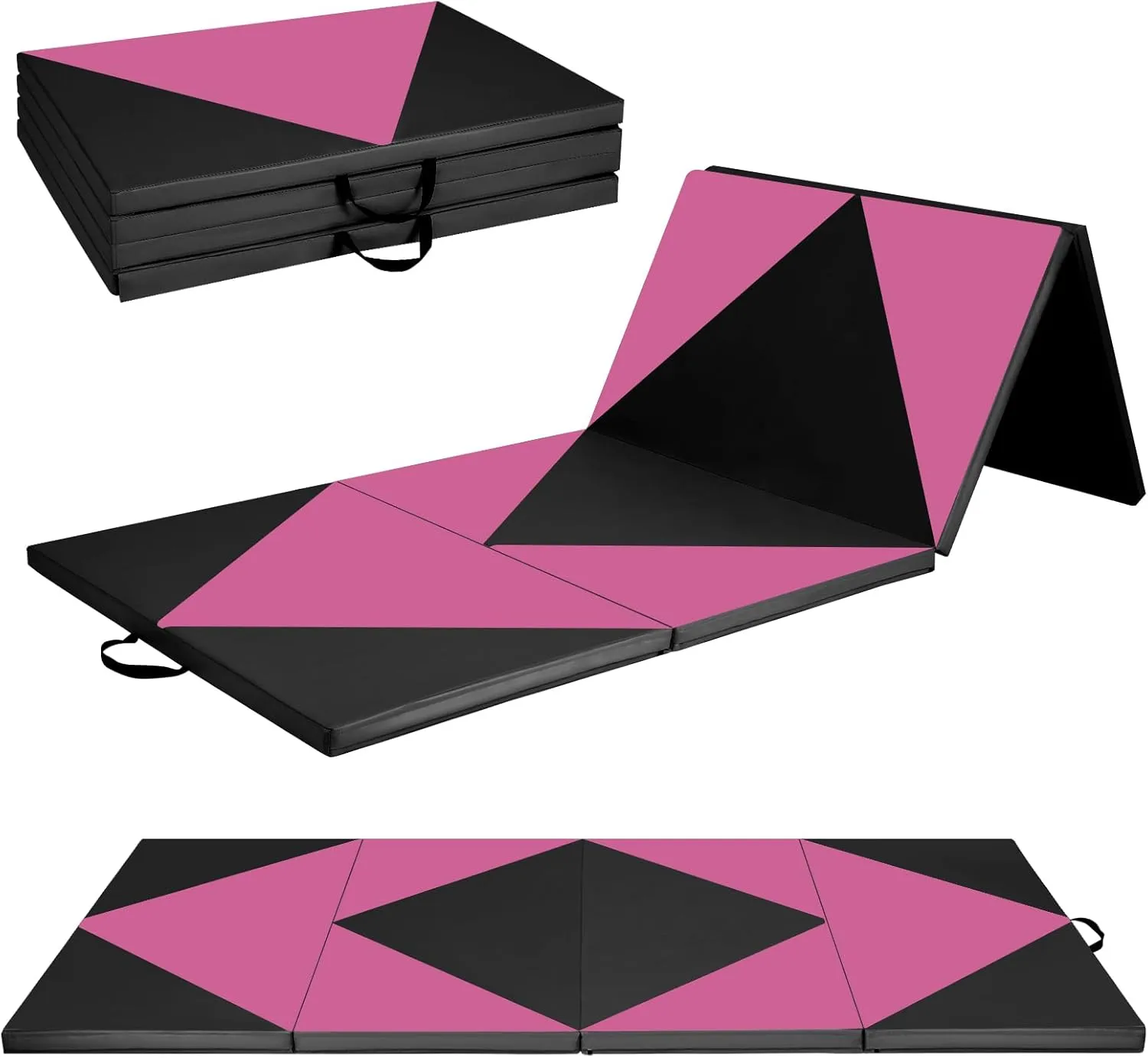 GYMAX Gymnastics Mat, 4 FT x 10 FT x 2 Inches Folding Exercise Mat w/Carrying Handles, Hook & Loop Fasteners, Tumbling Mat Waterproof for Yoga, Stretching, Home Gym