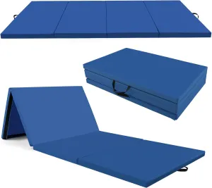 GYMAX Gymnastics Mat, 4 FT x 10 FT x 2 Inches Folding Exercise Mat w/Carrying Handles, Hook & Loop Fasteners, Tumbling Mat Waterproof for Yoga, Stretching, Home Gym