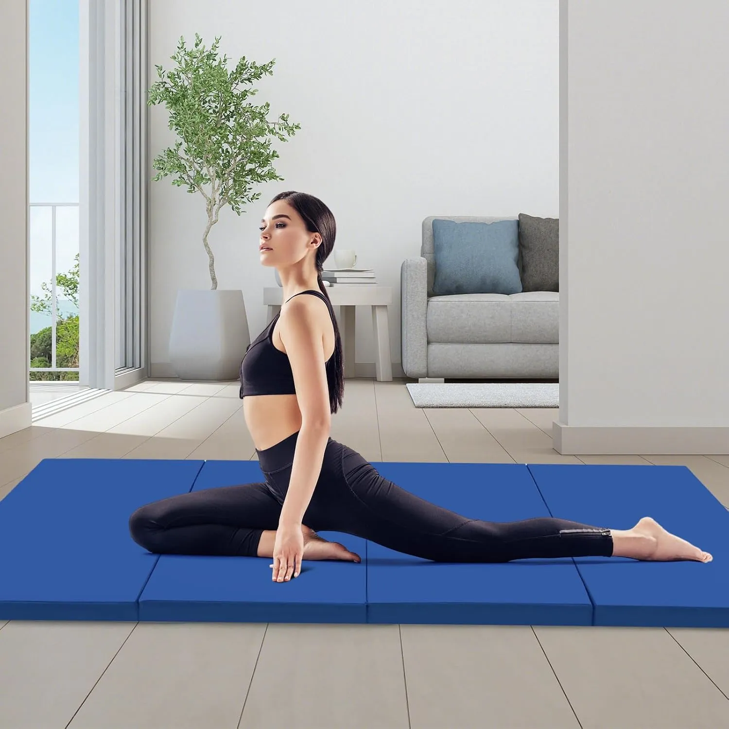 GYMAX Gymnastics Mat, 4 FT x 10 FT x 2 Inches Folding Exercise Mat w/Carrying Handles, Hook & Loop Fasteners, Tumbling Mat Waterproof for Yoga, Stretching, Home Gym