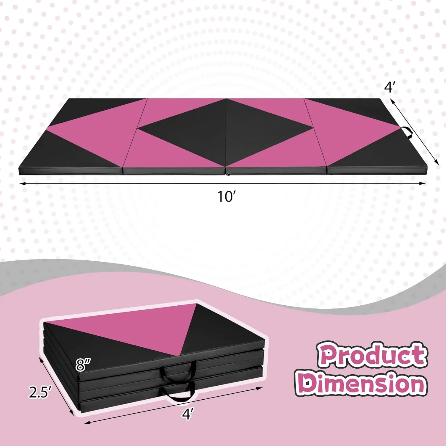 GYMAX Gymnastics Mat, 4 FT x 10 FT x 2 Inches Folding Exercise Mat w/Carrying Handles, Hook & Loop Fasteners, Tumbling Mat Waterproof for Yoga, Stretching, Home Gym