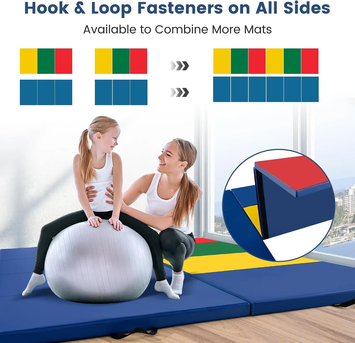 GYMAX Gymnastics Mat, 4 FT x 10 FT x 2 Inches Folding Exercise Mat w/Carrying Handles, Hook & Loop Fasteners, Tumbling Mat Waterproof for Yoga, Stretching, Home Gym