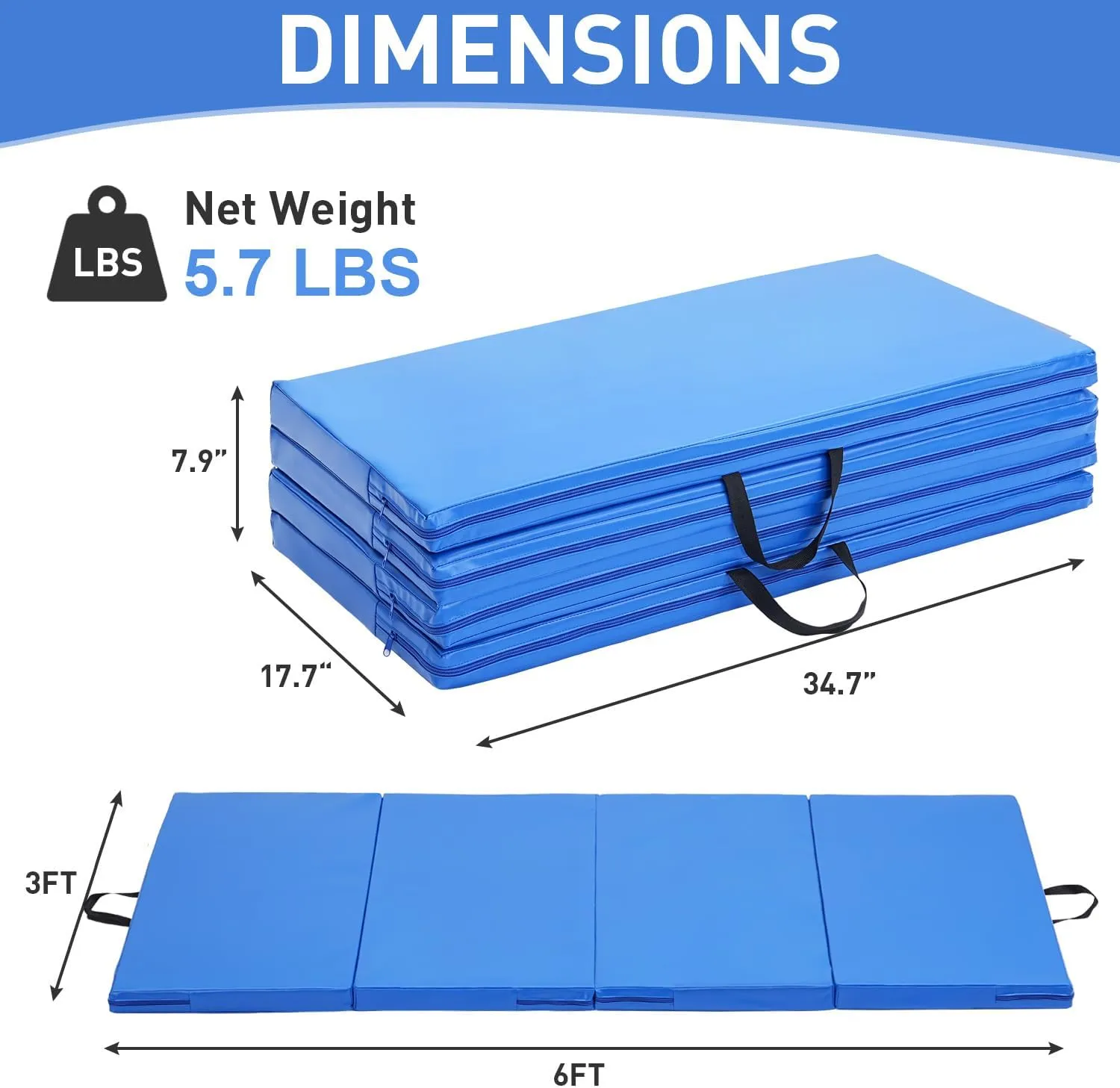 Gymnastics Mat, 3'x6'/4'x8' Thick Folding Kids' Gymnastic Tumbling Mat with Carrying Handles for Home Gym Exercise & Play