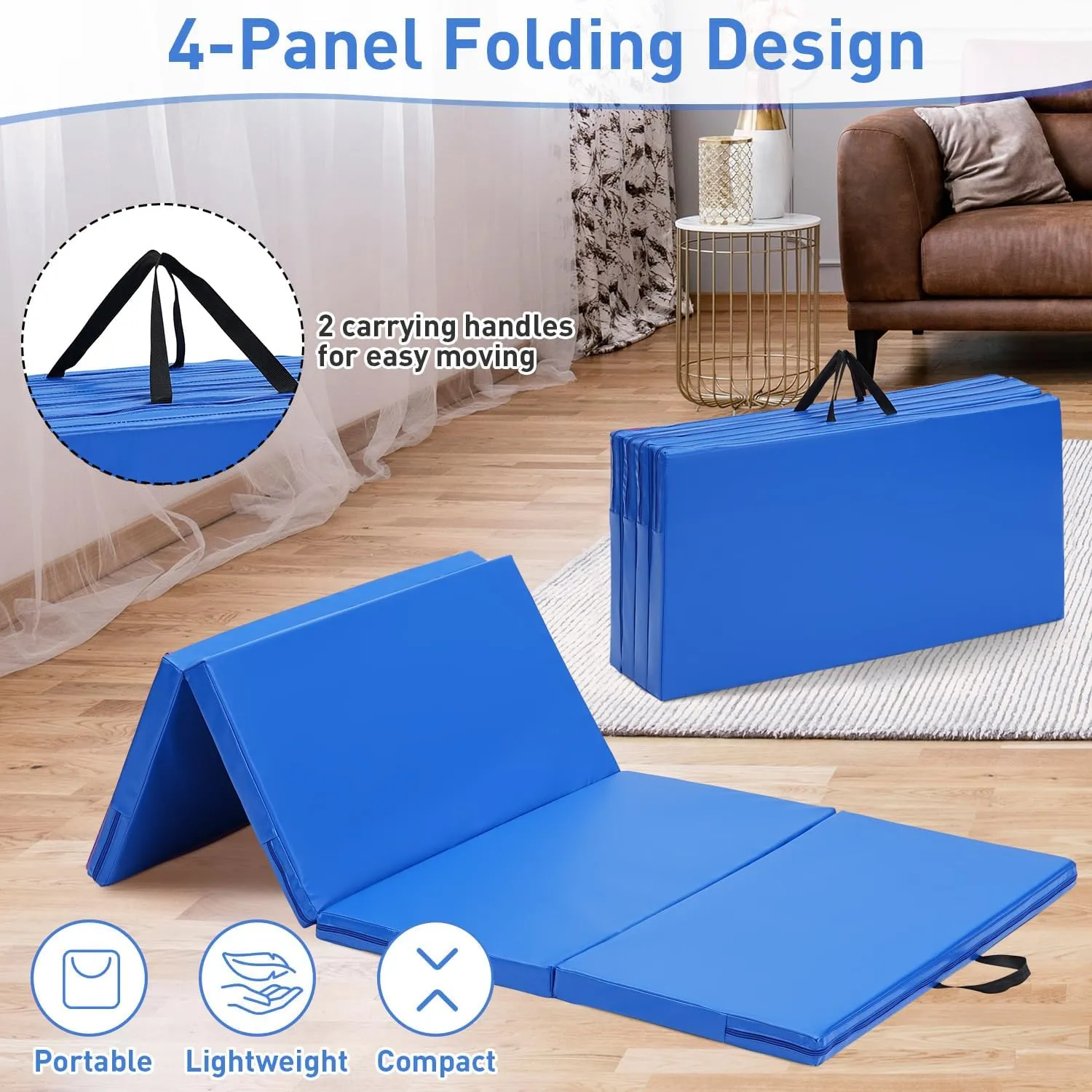 Gymnastics Mat, 3'x6'/4'x8' Thick Folding Kids' Gymnastic Tumbling Mat with Carrying Handles for Home Gym Exercise & Play