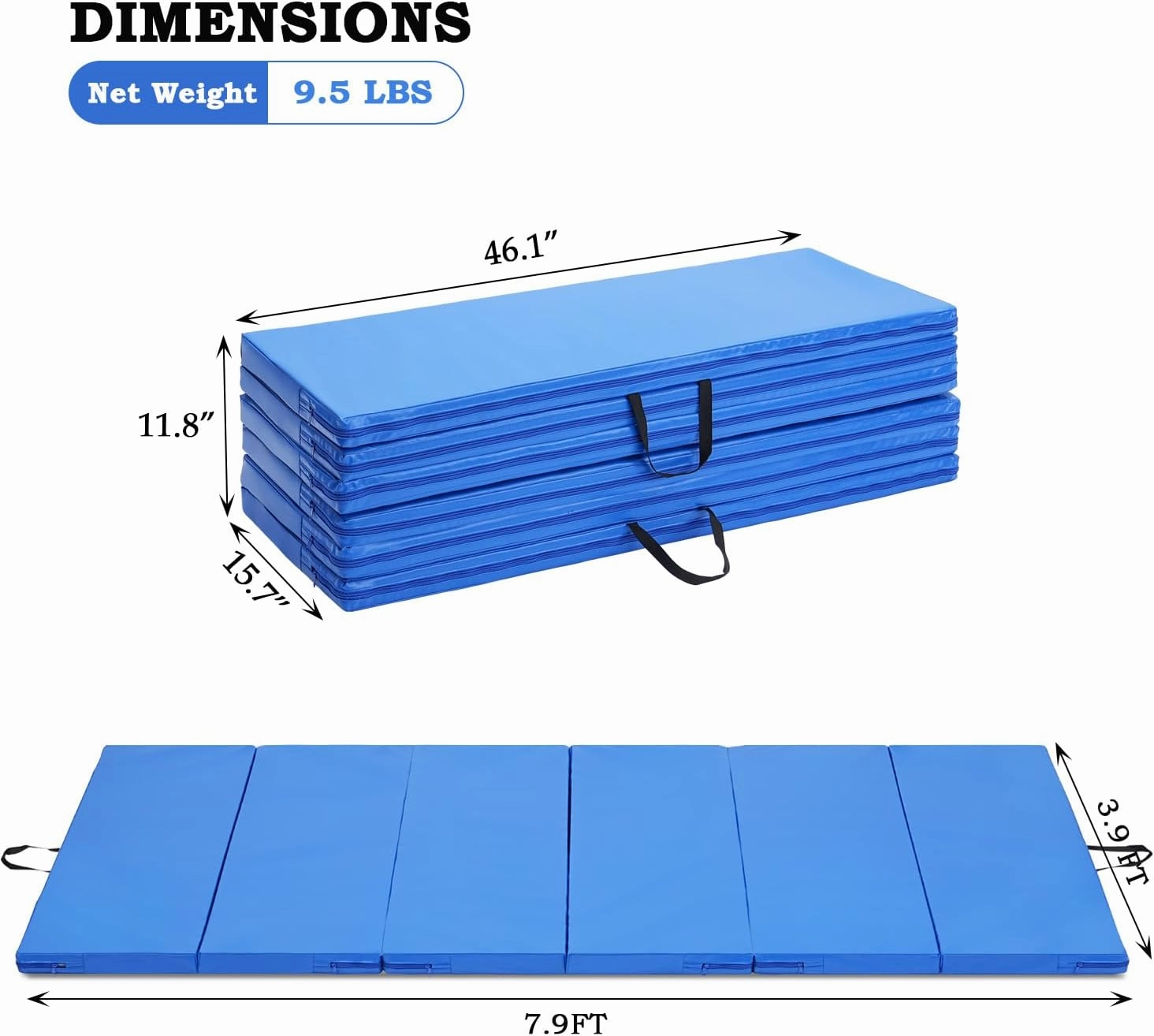 Gymnastics Mat, 3'x6'/4'x8' Thick Folding Kids' Gymnastic Tumbling Mat with Carrying Handles for Home Gym Exercise & Play