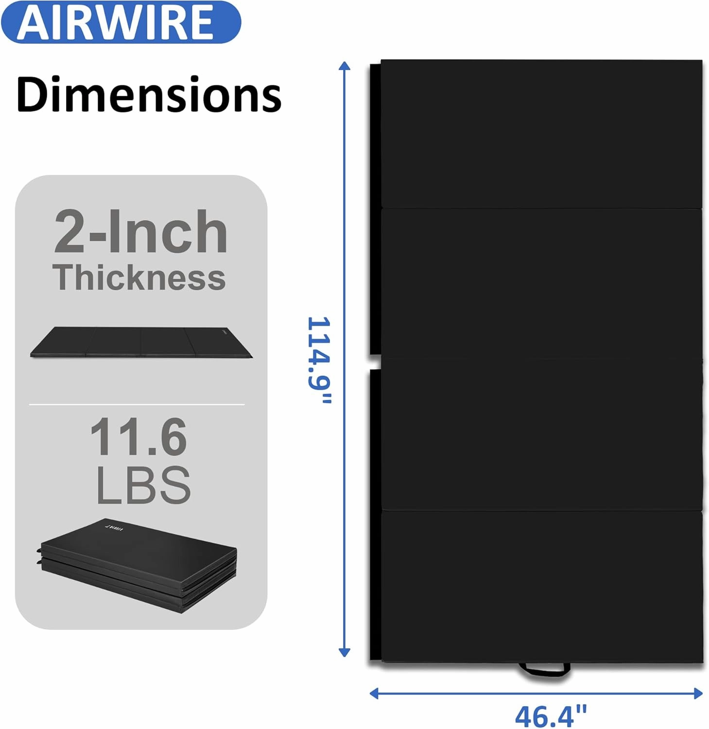 Gymnastics Mat 4'x10'x2" Thick Tumbling Mat with Carrying Handles Floding Interlocking Gym Mat for Gymnastics, Wrestling, MMA, Martial Arts, Stretching, Core Workouts