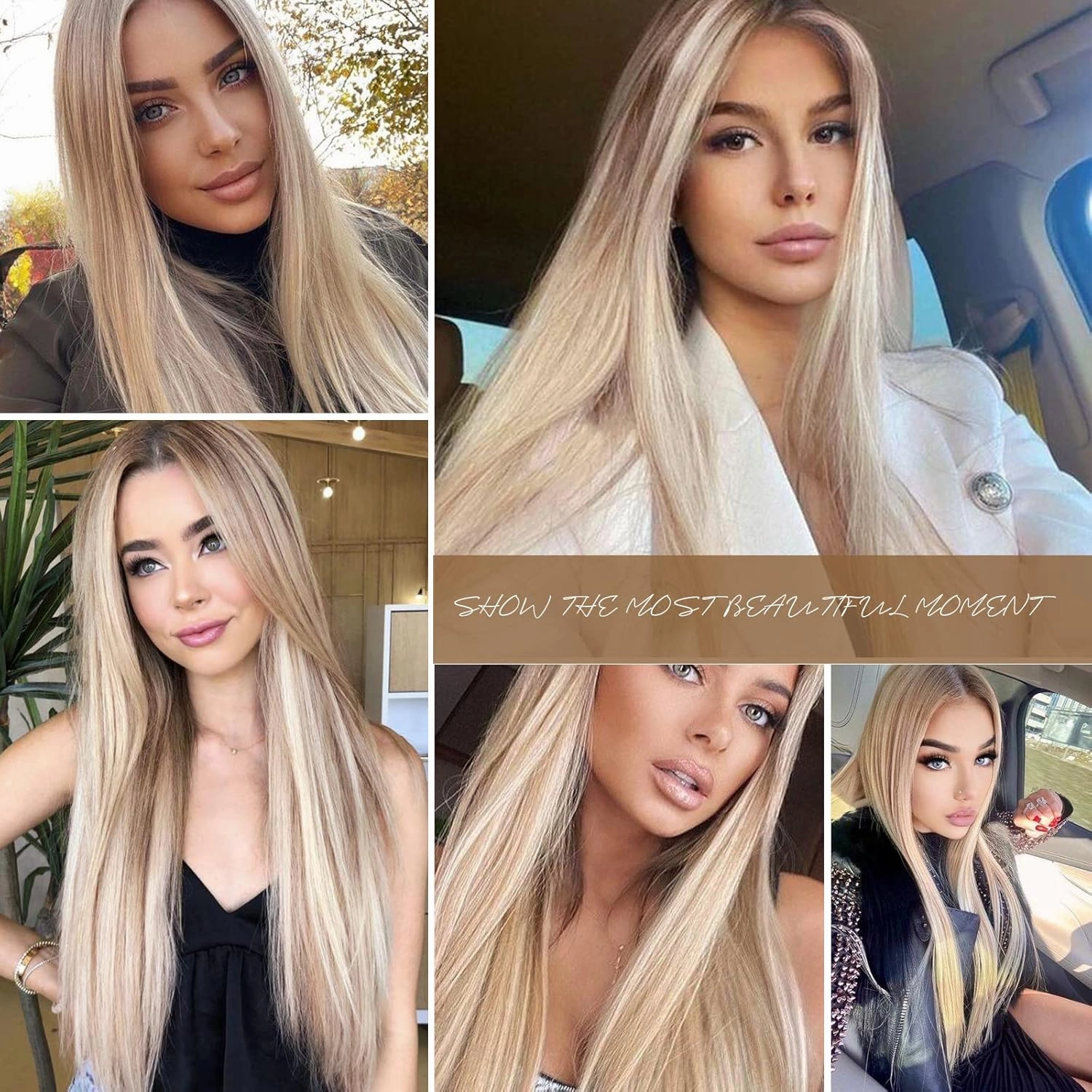 HAIRCUBE Highlights Blonde Lace Front Wig Long Straight Synthetic Wig Natural Hairline Blonde Wigs for Women