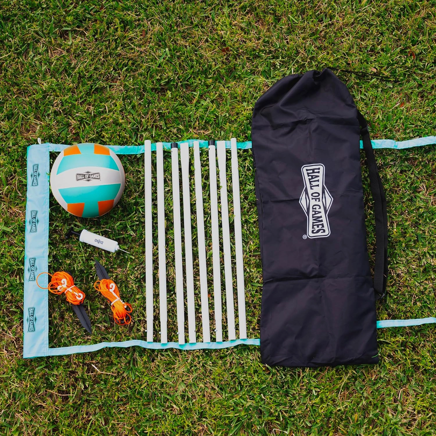 Hall of Games Outdoor Volleyball Net and Carrying Bag Set with Adjustable Steel Poles and Official Size Volleyball Perfect for Parties