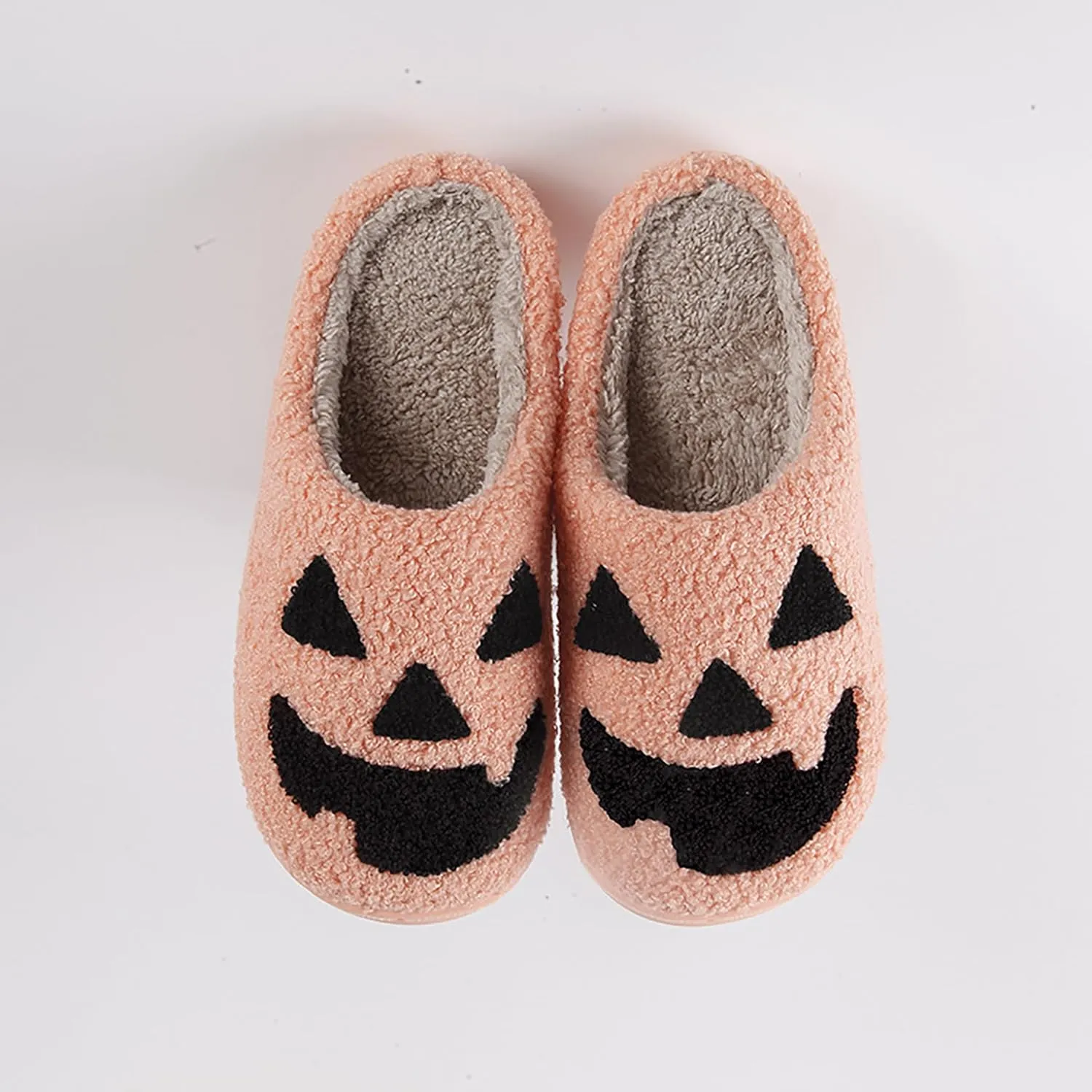 Halloween Pumpkin Slippers for Womens Mens Plush Warm Spooky Lantern Pumpkin Slippers House Shoes