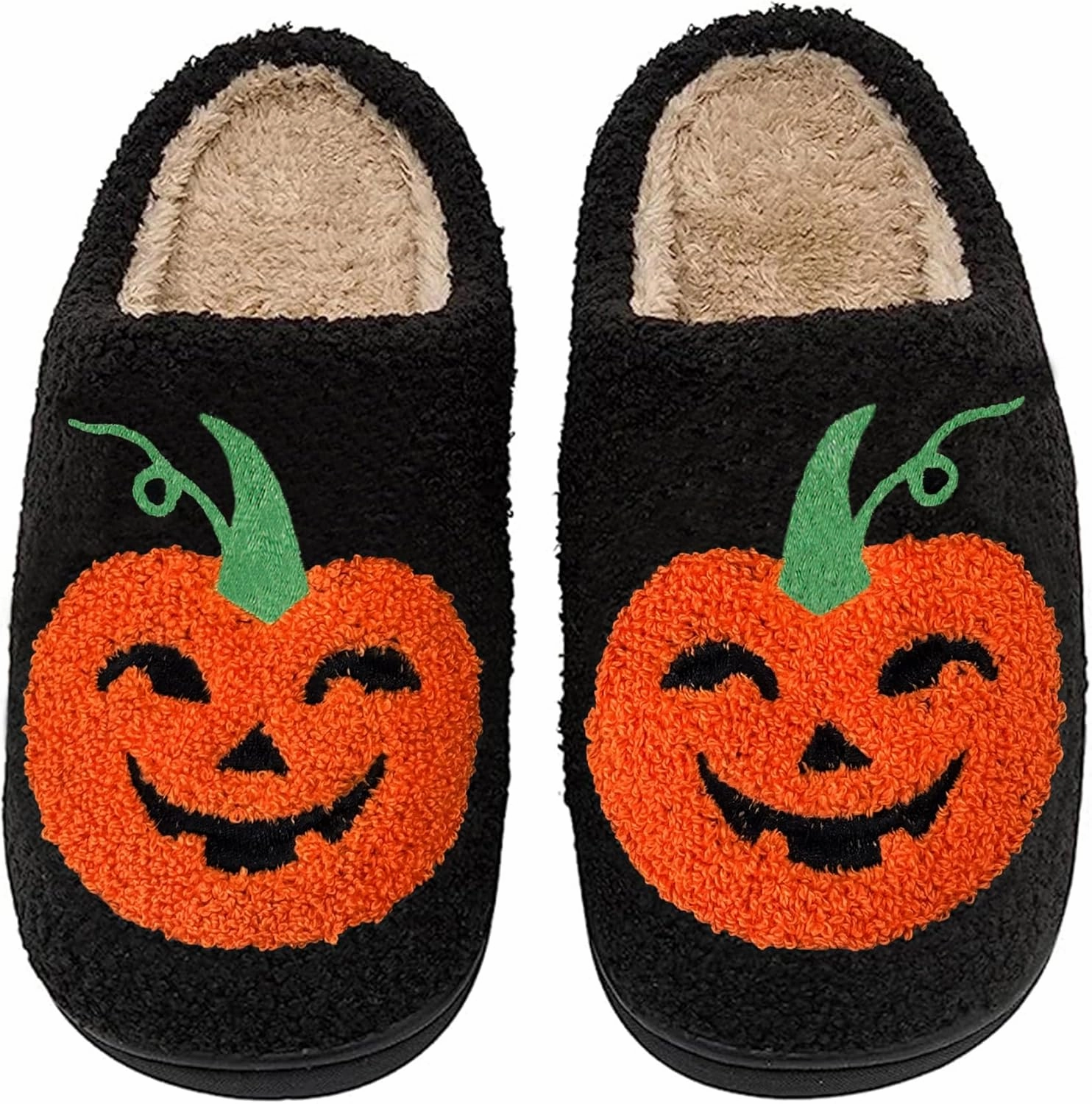 Halloween Pumpkin Slippers for Womens Mens Plush Warm Spooky Lantern Pumpkin Slippers House Shoes