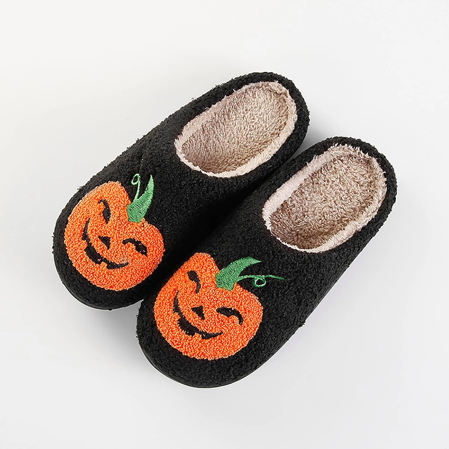 Halloween Pumpkin Slippers for Womens Mens Plush Warm Spooky Lantern Pumpkin Slippers House Shoes