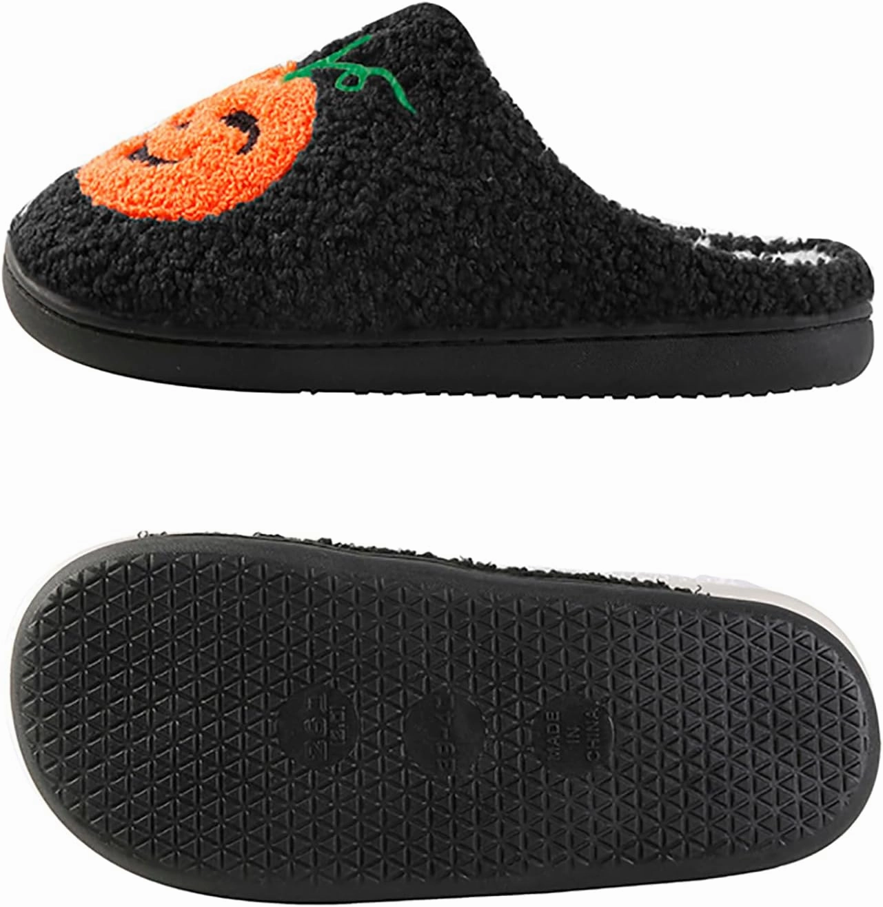 Halloween Pumpkin Slippers for Womens Mens Plush Warm Spooky Lantern Pumpkin Slippers House Shoes