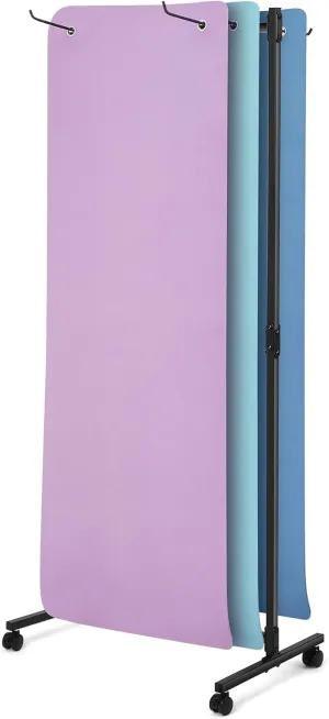 Hanging Yoga Mat Rolling Cart on Wheels Large Capacity Yoga Mat Rack Holder Stand Storage, Holds 40 Mats for Gym Workout Room Equipment