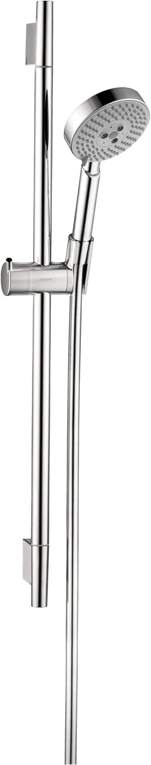 hansgrohe 4266000 Unica S 24-Inch Wall Bar Set with Multi-Function Hand Shower and 63-Inch Techniflex Hose, 28 1/4 Inch Length, Chrome
