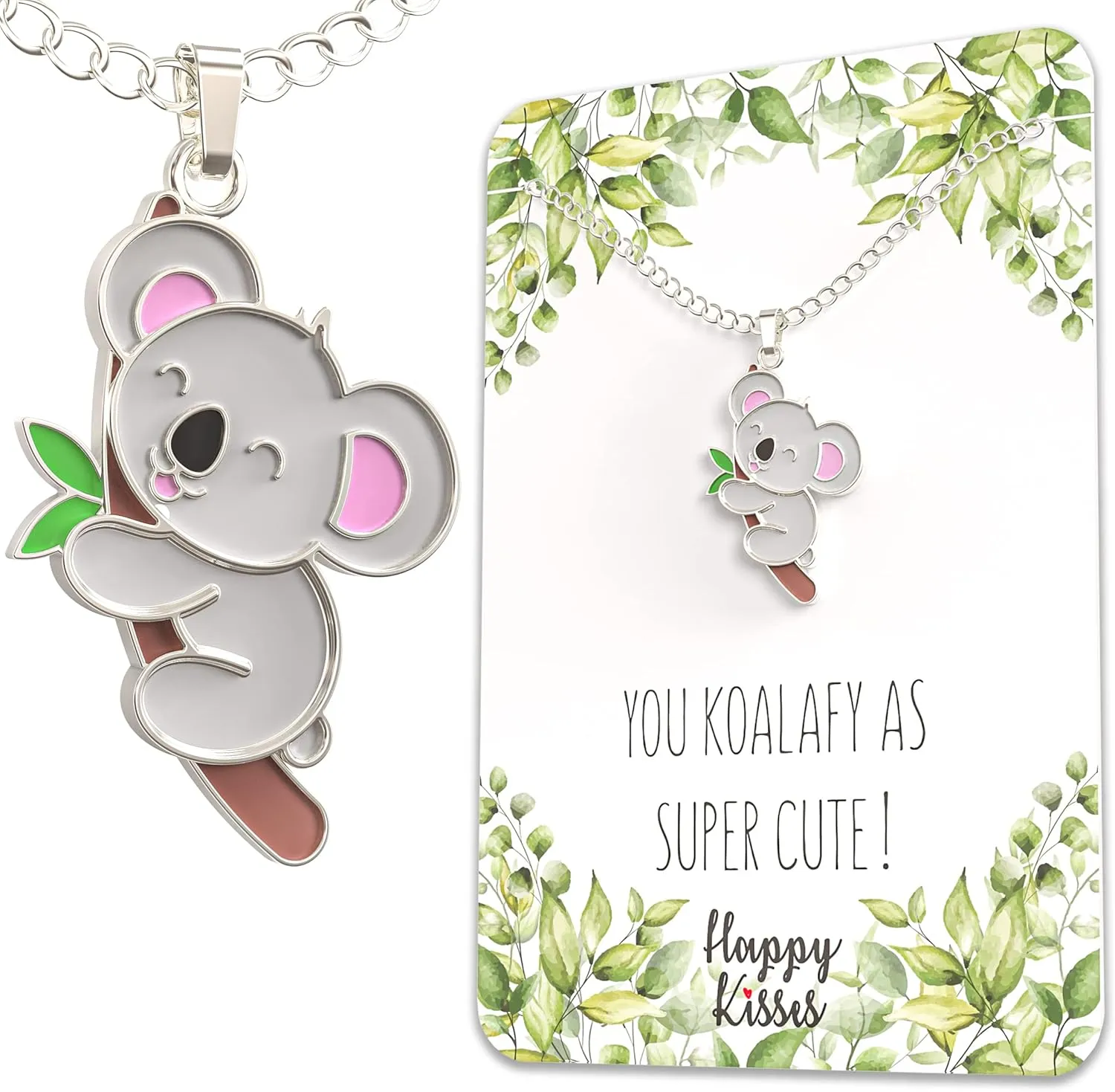 Happy Kisses Koala Bear Necklace - Adorable Koala Pendant Gift for Animal Lovers - Charming Jewelry for Girls 8-12, Women, Teens, and Kids - with Heartfelt Message Card