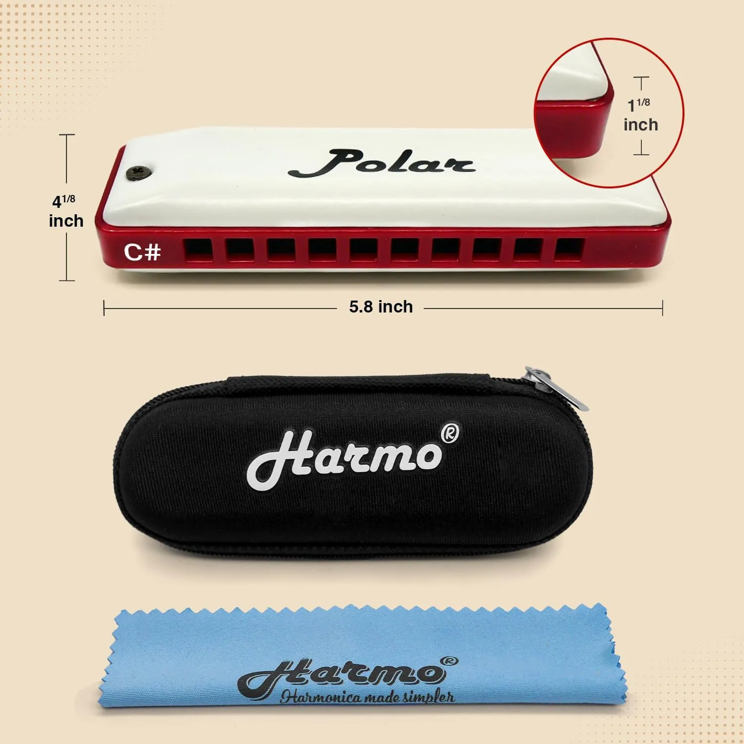 Harmo Polar Natural Minor Harmonica Key of C# - Specialized for Natural Minor Blues, Jazz, Rock, Folk, & Pop, Mouth Organ With Case, Phosphor Bronze Reeds, Harmonica for Beginners & Professionals