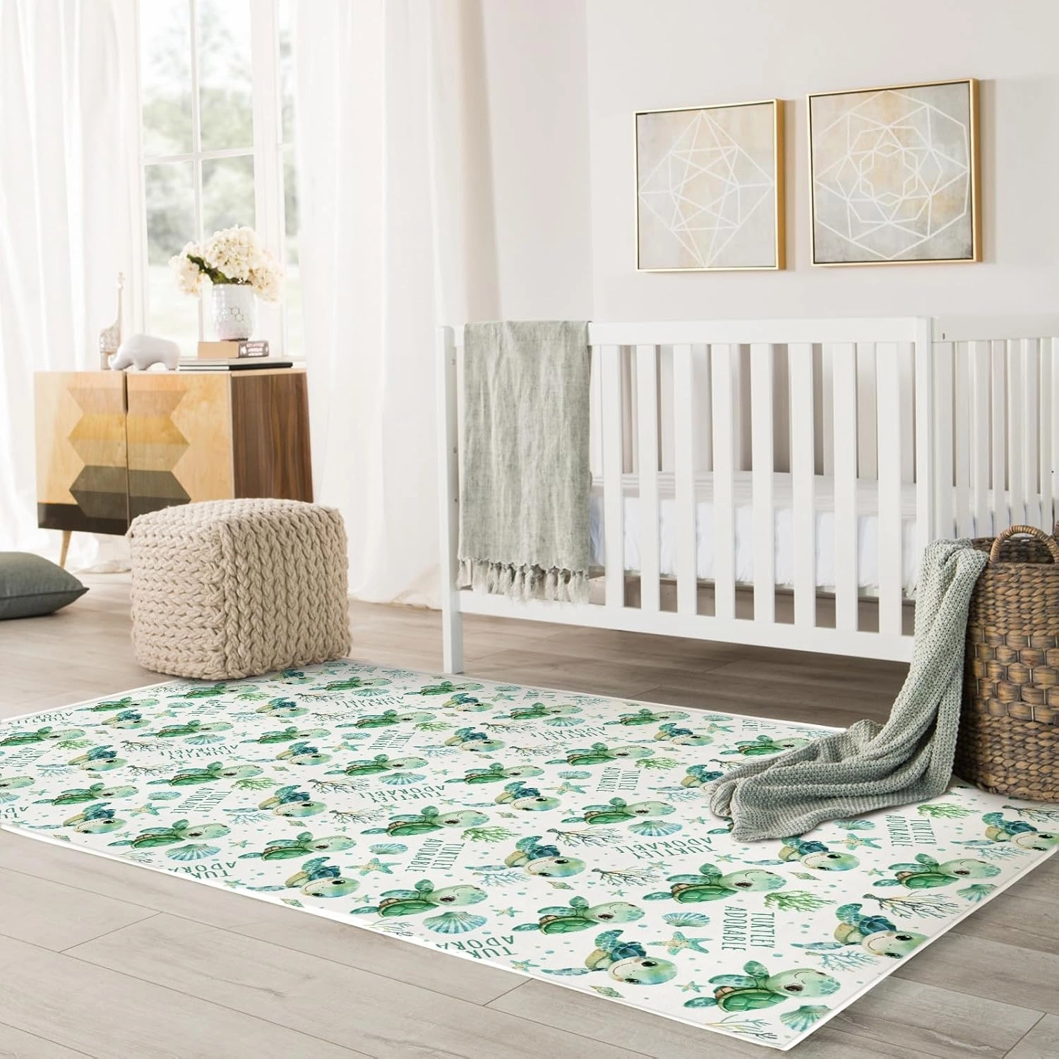 HawSkgFub Baby Toddler Boy Girl Under The Sea Turtle Playroom Area Rug, Ocean Animal Turtley Adorable Non Slip Nursery Play Mat Carpet, Kids Bedroom Living Room Classroom Decor