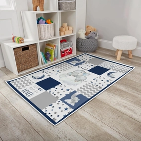 HawSkgFub Baby Toddler Boy Sleeping Elephant Dream Big Leaf Playroom Area Rug, Navy Blue Gray You are So Loved Star Cloud Non Slip Nursery Play Mat Carpet, Kids Bedroom Living Room Classroom Decor