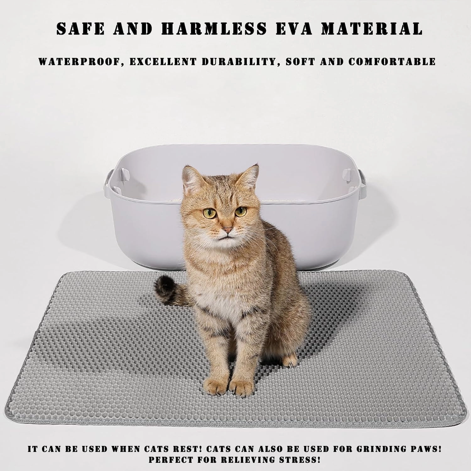 HCY&WLD Cat Litter Mat, 45x26 Inch Extra Large&Long Double Layer Cat Litter Box Mat, EVA Non-Slip, Waterproof Urine Proof Litter Trapping Mat, Easy Clean Scatter Control (45x26 Inch, Gray)